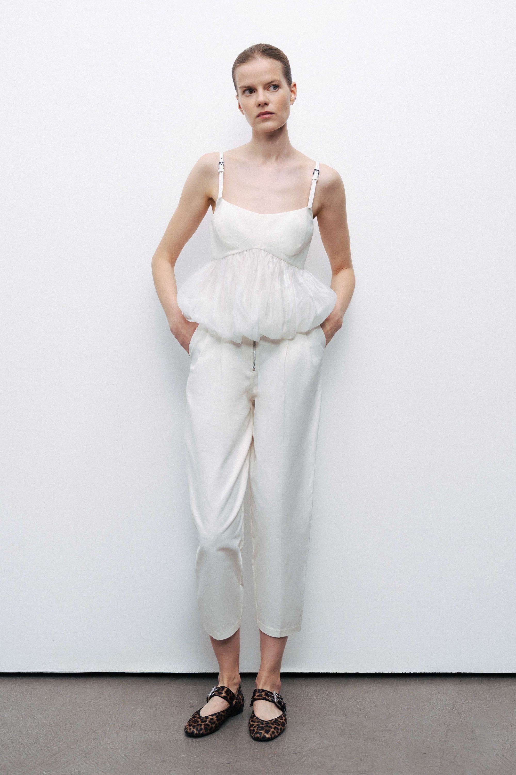 Ecru Belt Strap Detailed Crop Top