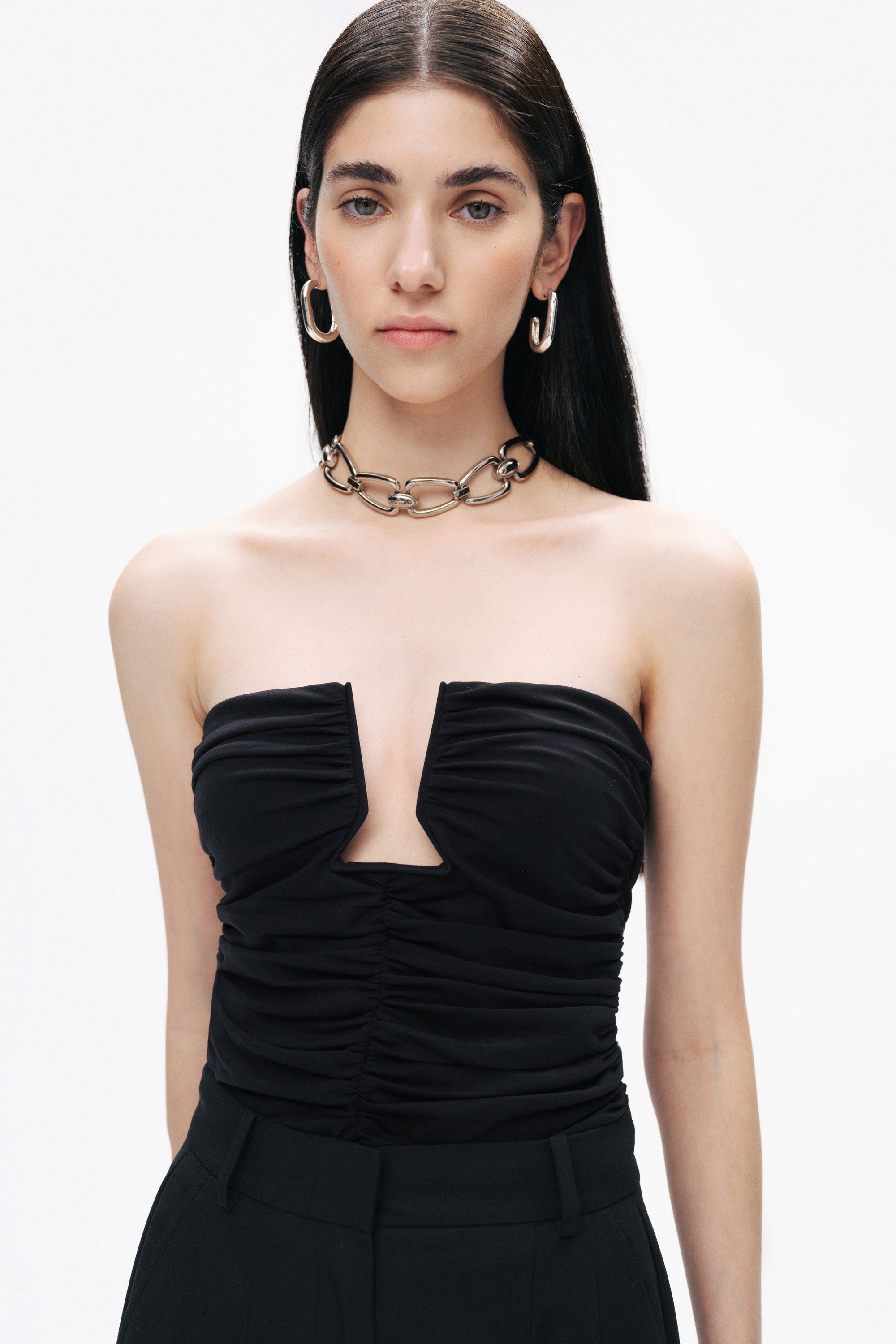 Black Drape-Designed Crop Top
