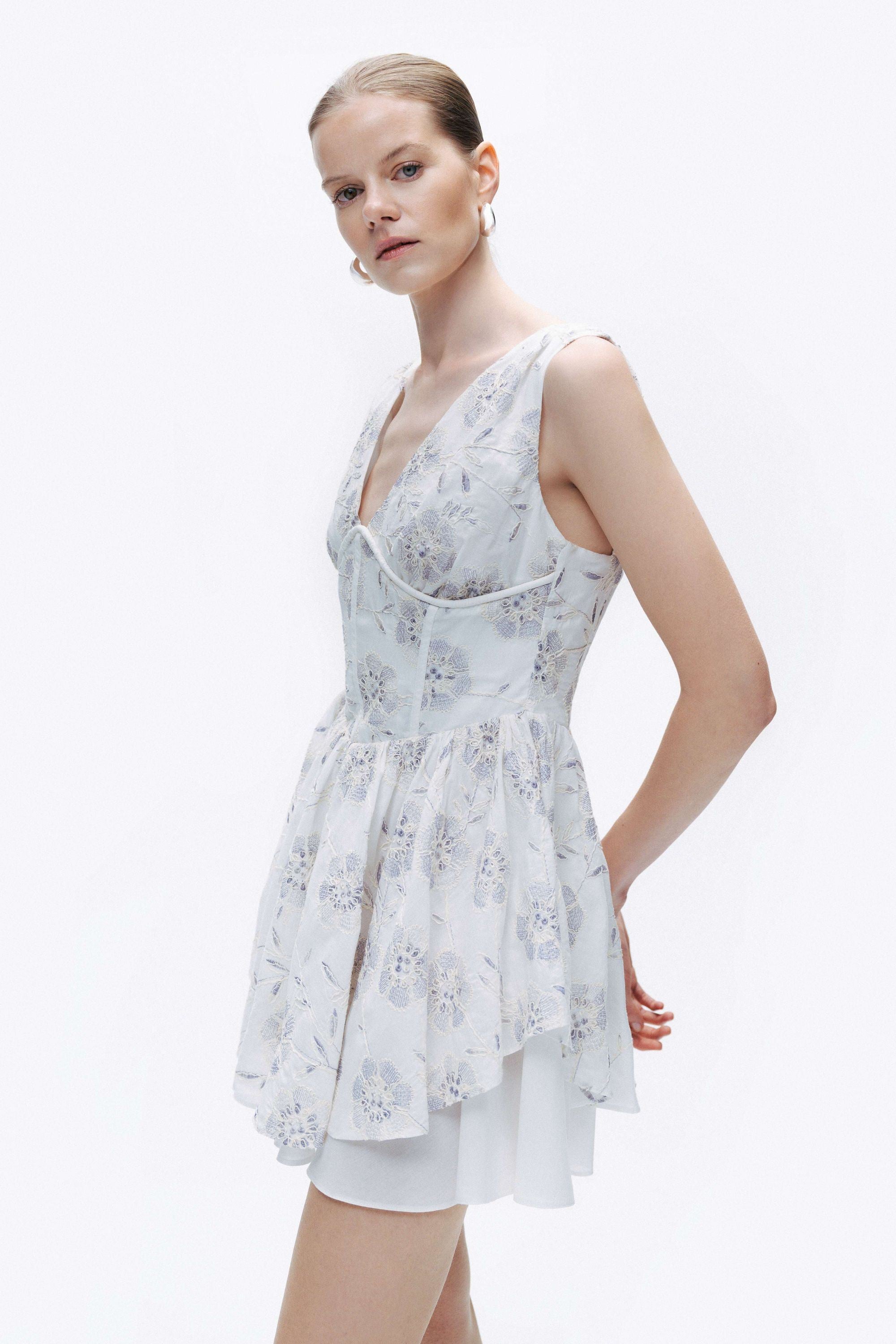 Corset Look Broderie Floral Mini Dress