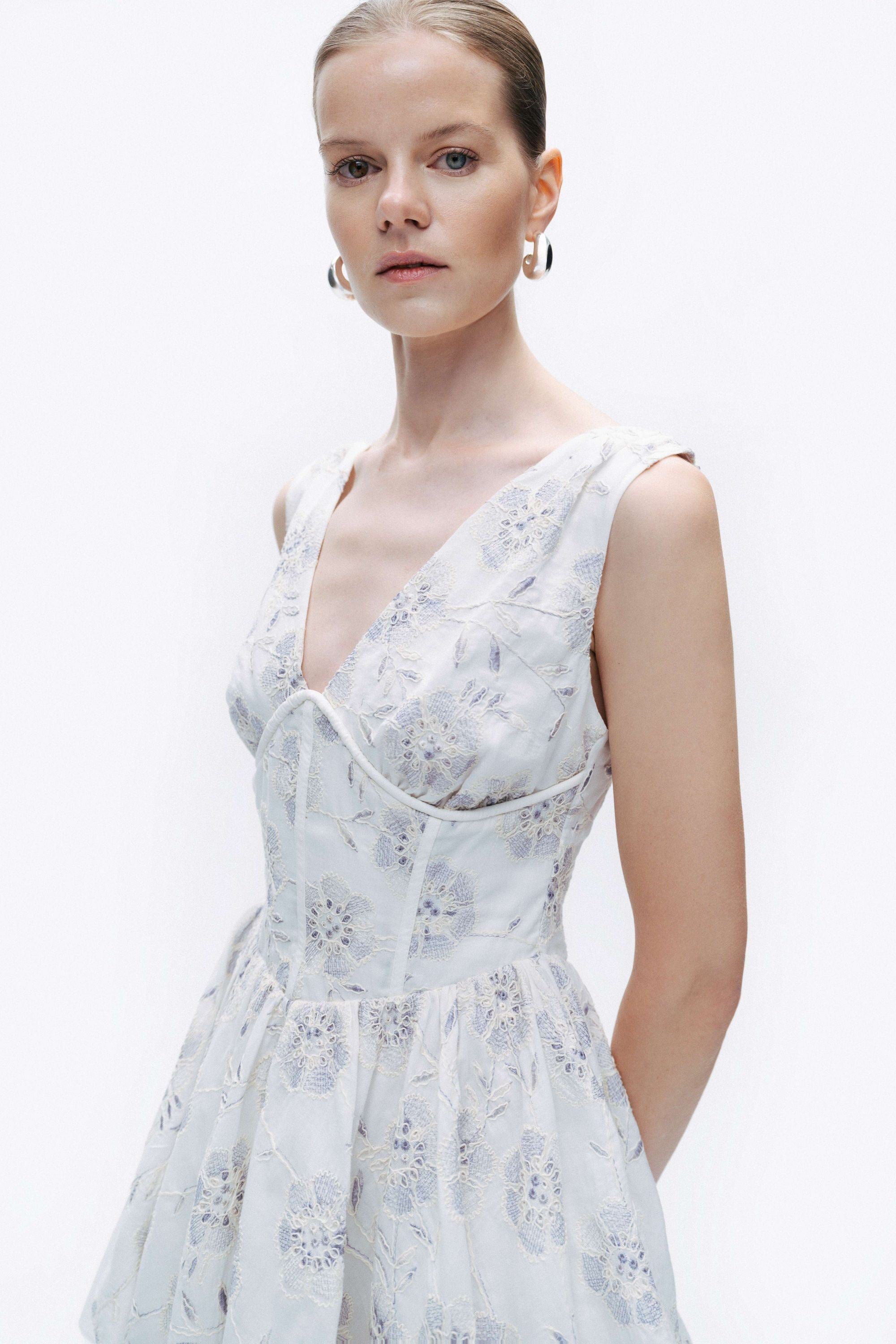 Corset Look Broderie Floral Mini Dress