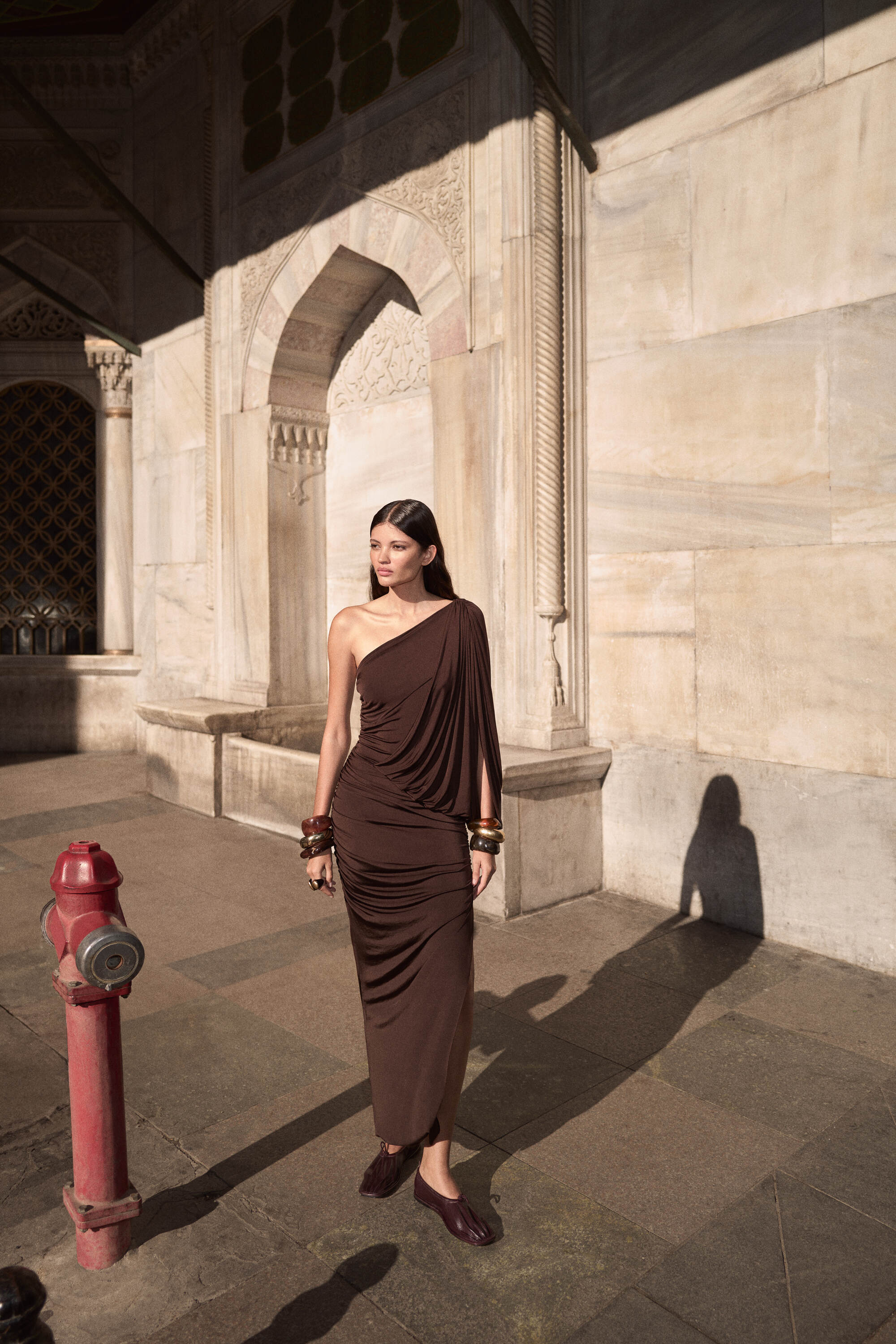 Dark Brown Draped Detail Maxi Dress