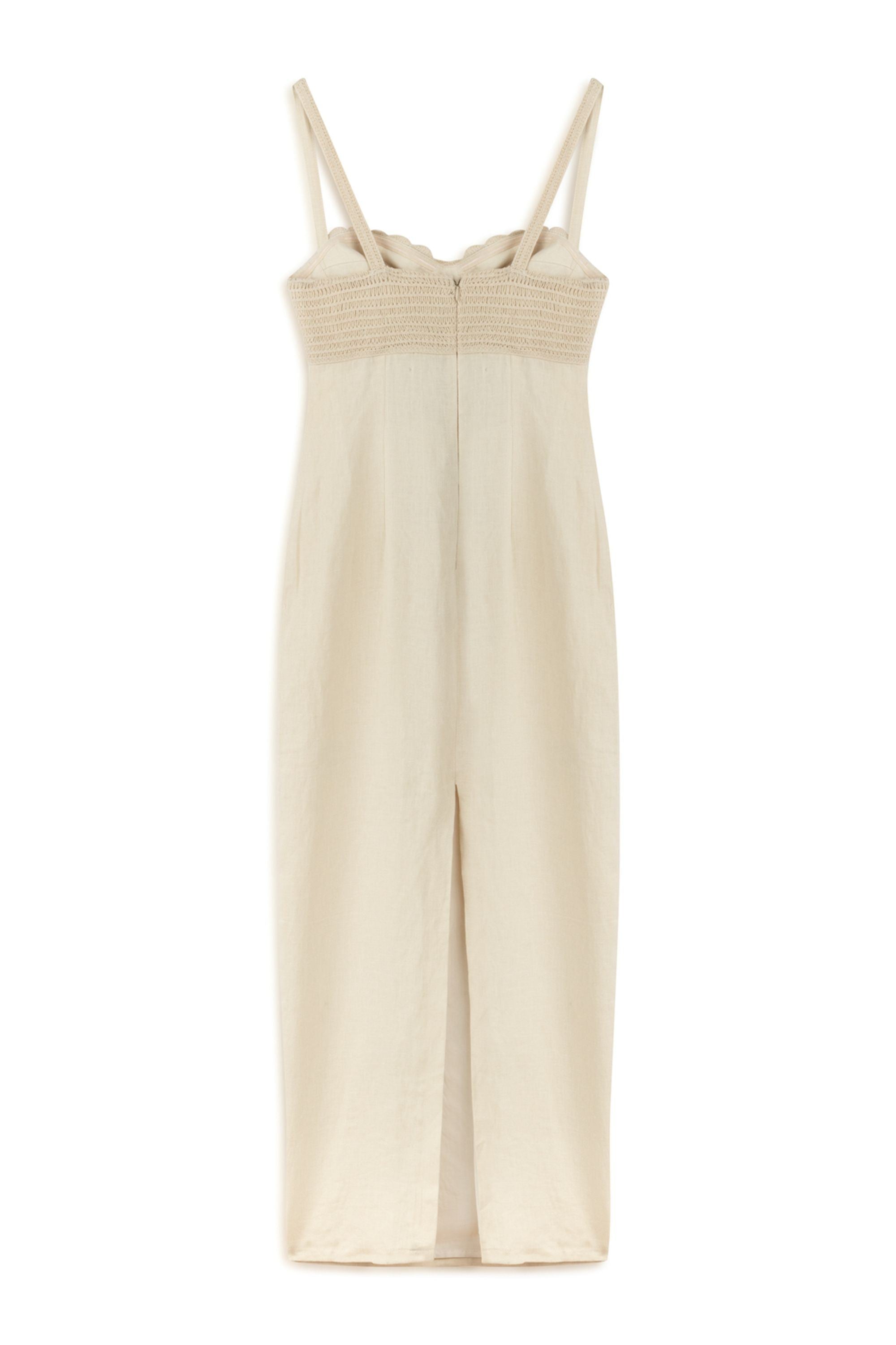 Ecru Linen Brode Detailed Sweetheart Maxi Dress