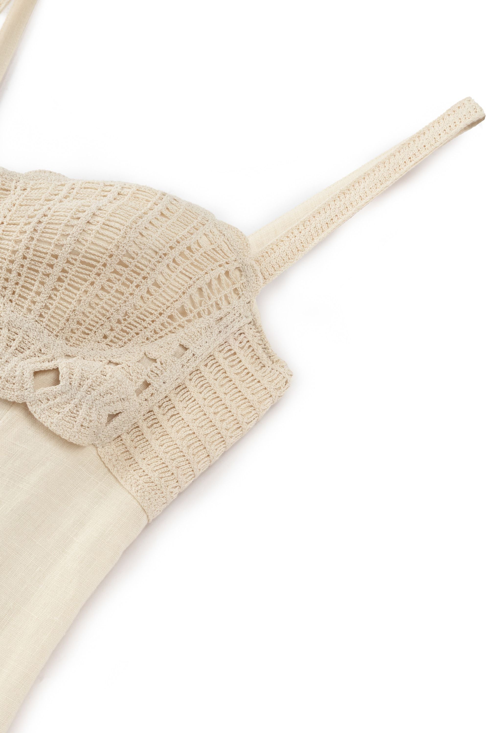 Ecru Linen Brode Detailed Sweetheart Maxi Dress