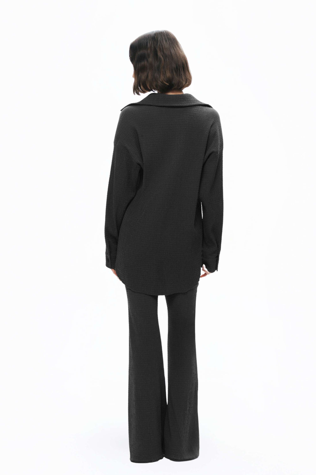 Black Crumpled Fabric Draped Shirt