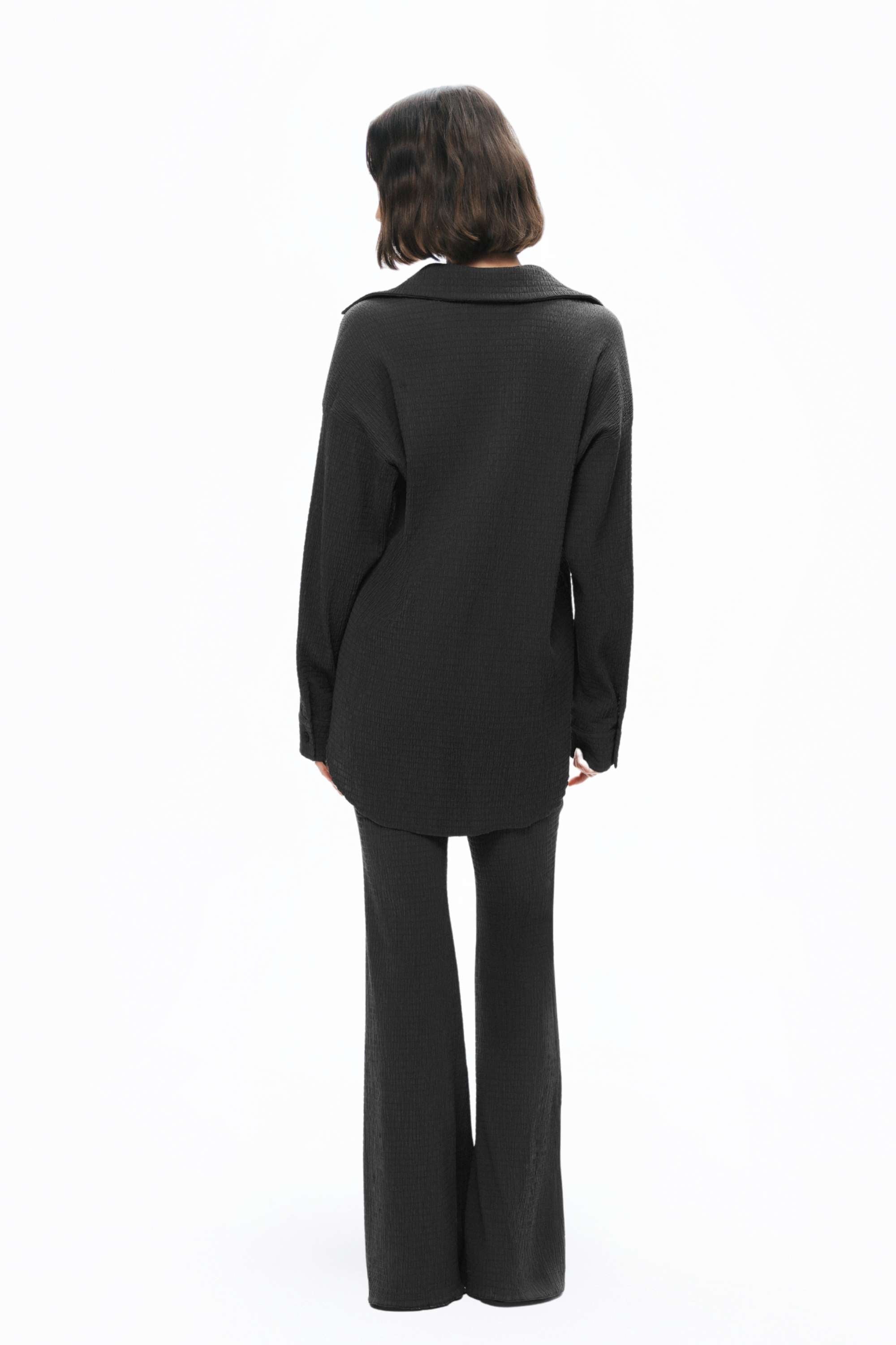Black Crumpled Fabric Draped Shirt