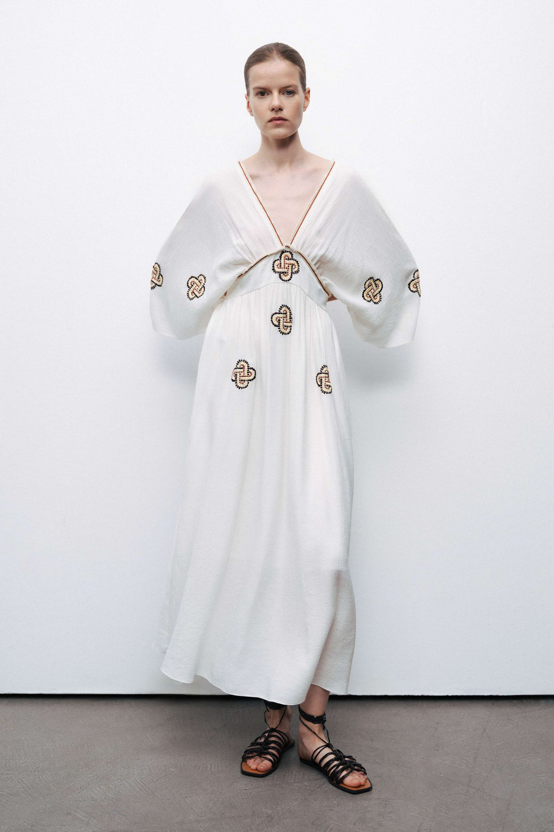 Ecru Maxi Dress with Embroidery Details