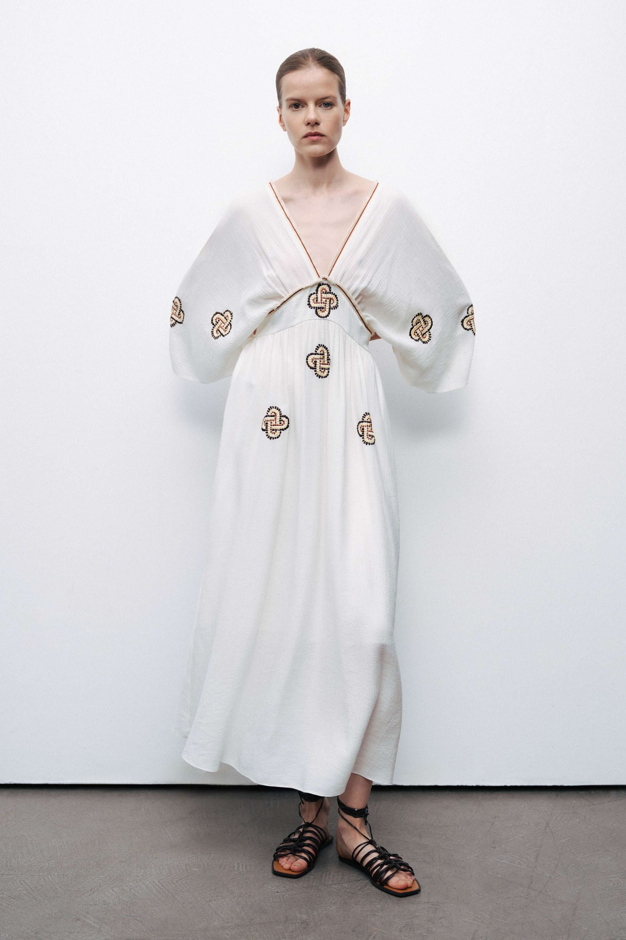 Ecru Maxi Dress with Embroidery Details