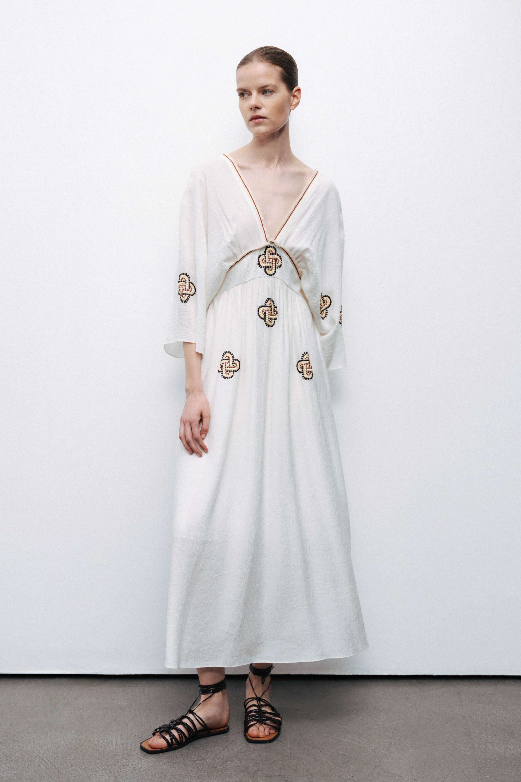 Ecru Maxi Dress with Embroidery Details