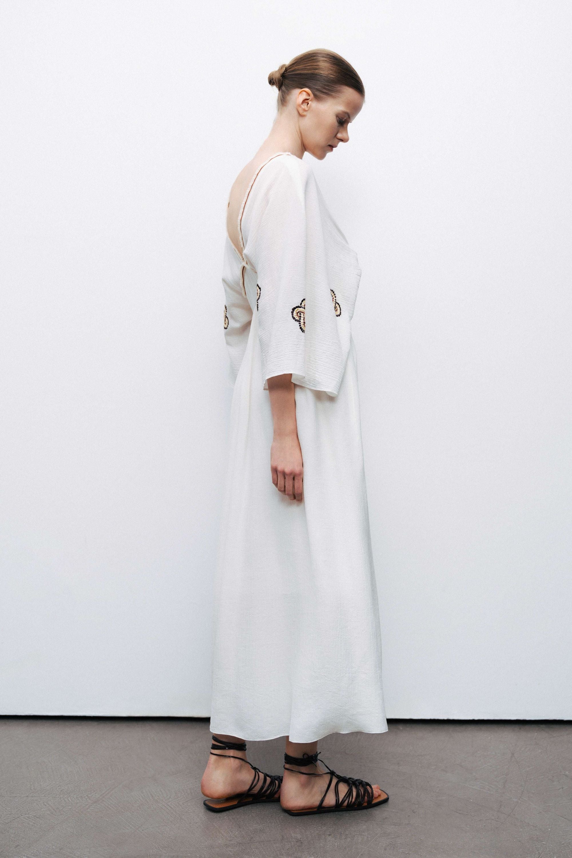 Ecru Maxi Dress with Embroidery Details