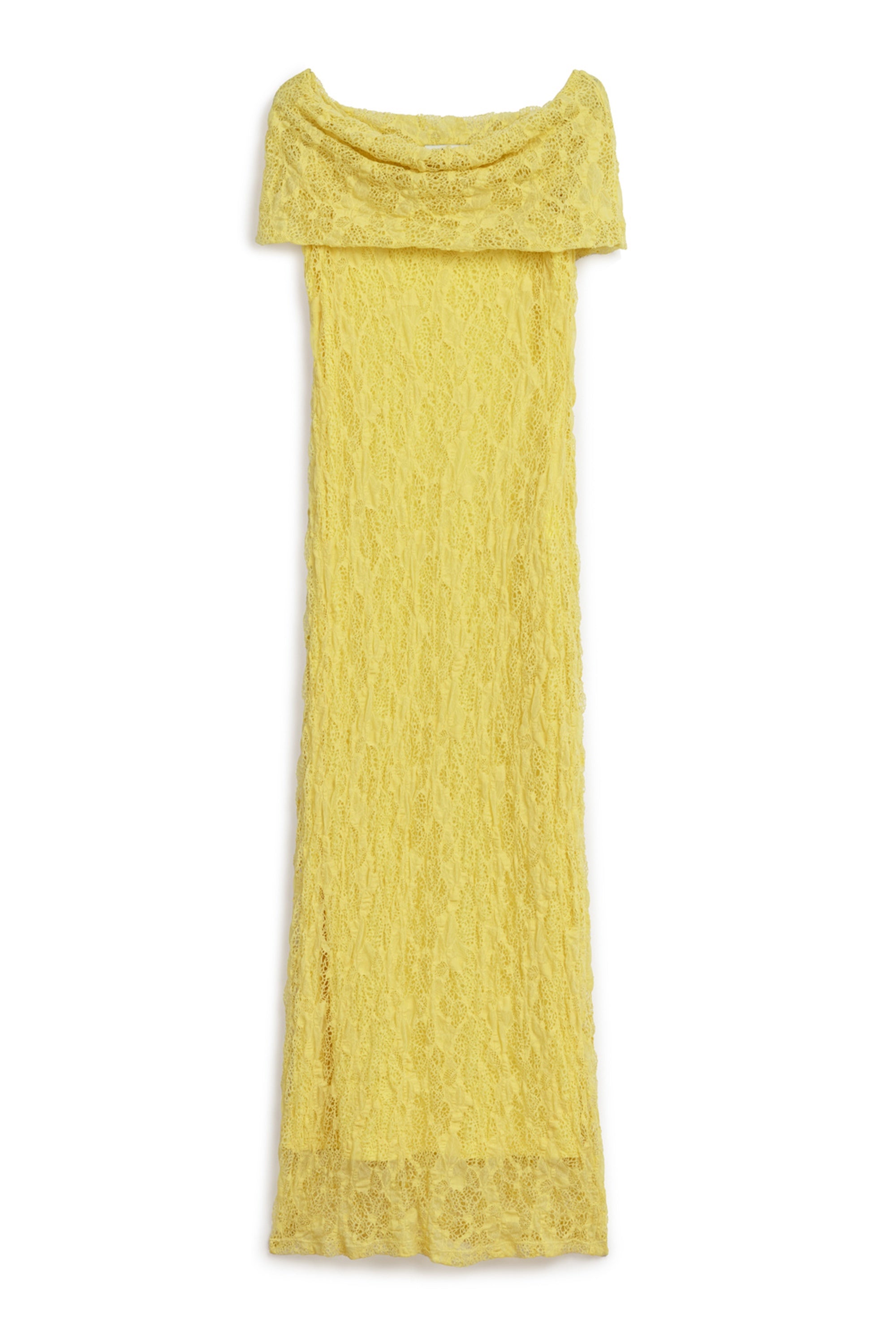 Yellow Off-The-Shoulder Lace Detailed Maxi Dress