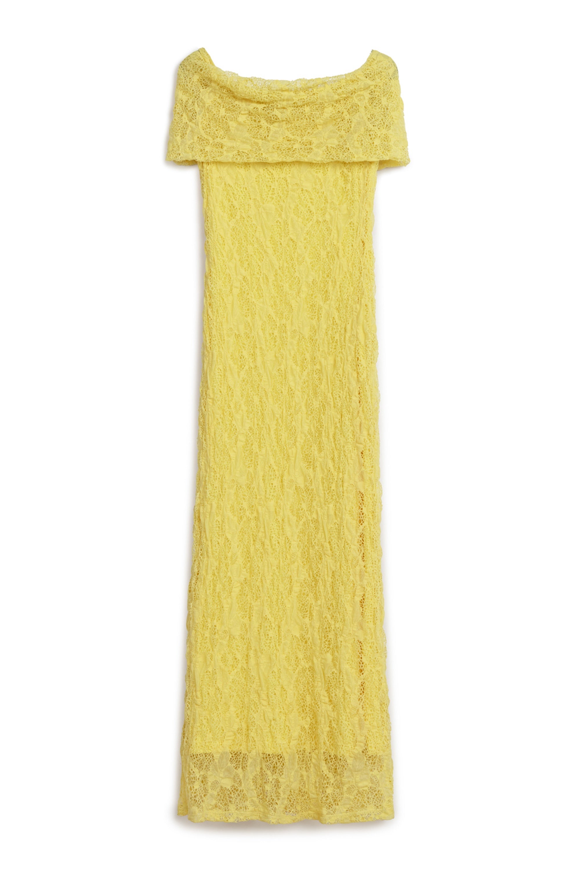 Yellow Off-The-Shoulder Lace Detailed Maxi Dress