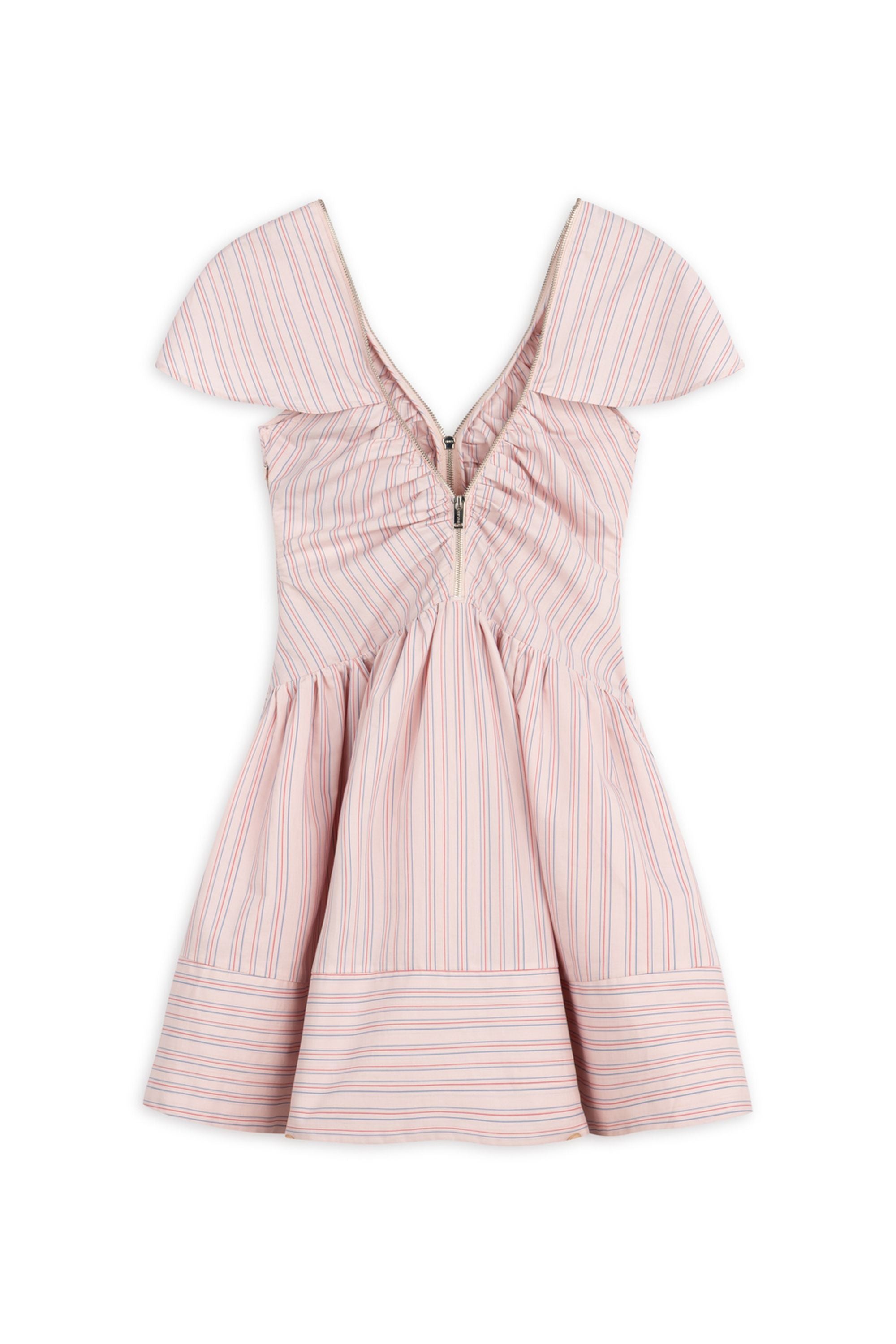 Pink Striped Mini Dress with Zipper Detail