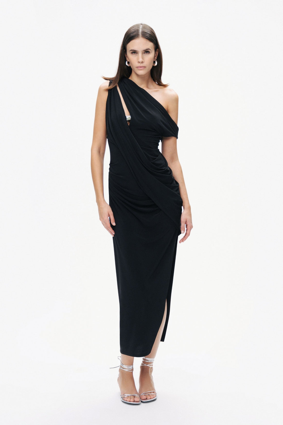 Black Accessory Detailed Midi Dress