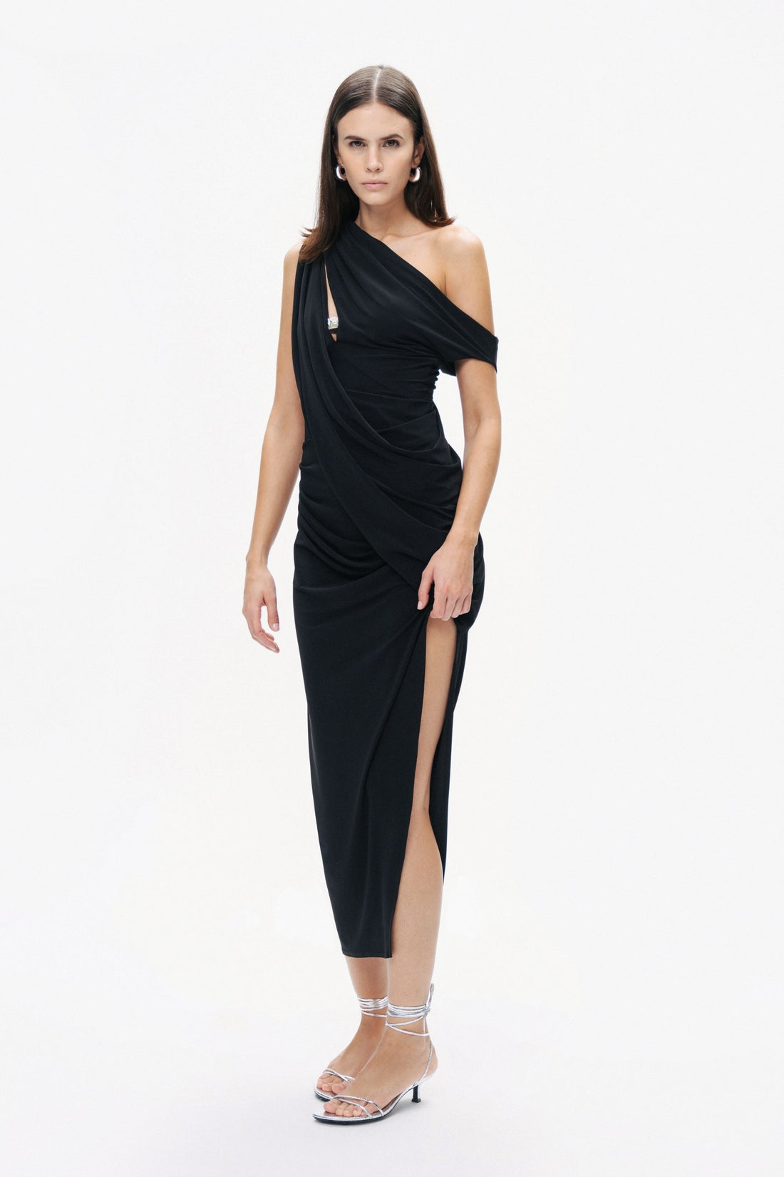 Black Accessory Detailed Midi Dress