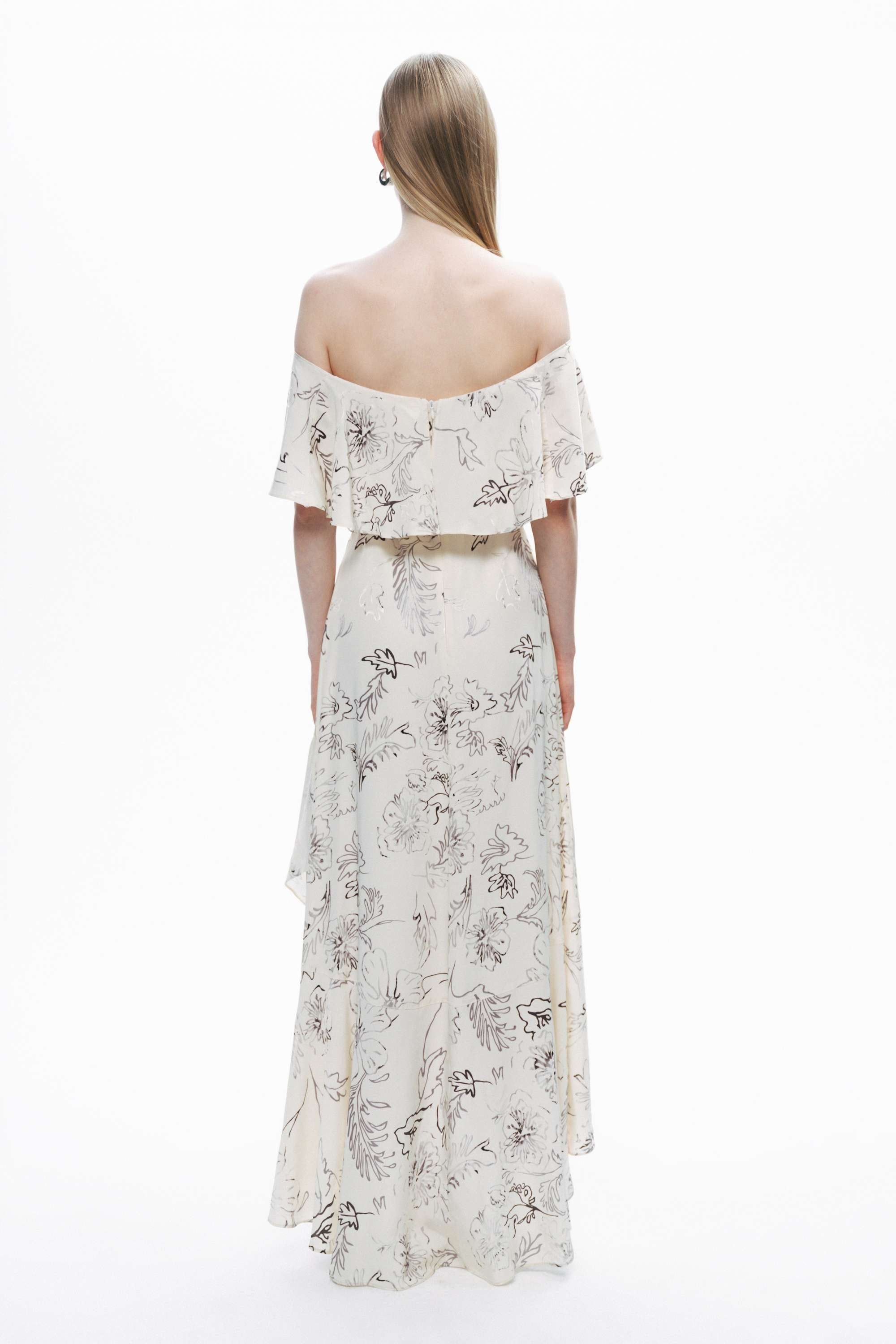 White Floral Patterned Midi Dress with Sash Tie