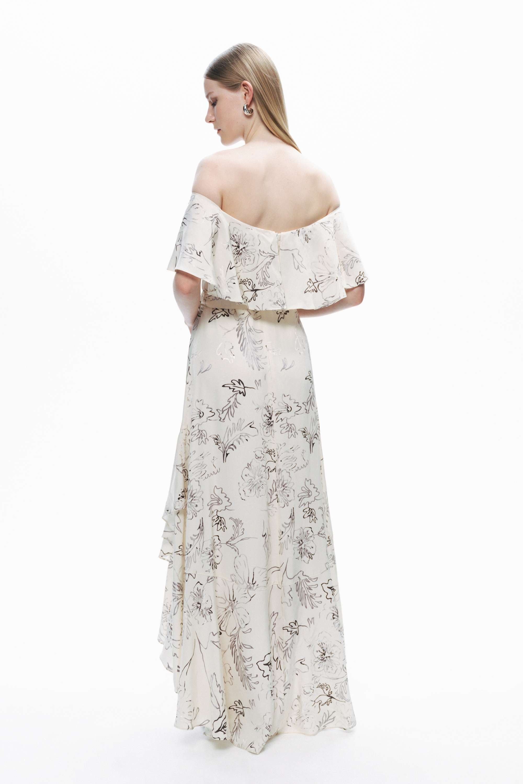 White Floral Patterned Midi Dress with Sash Tie