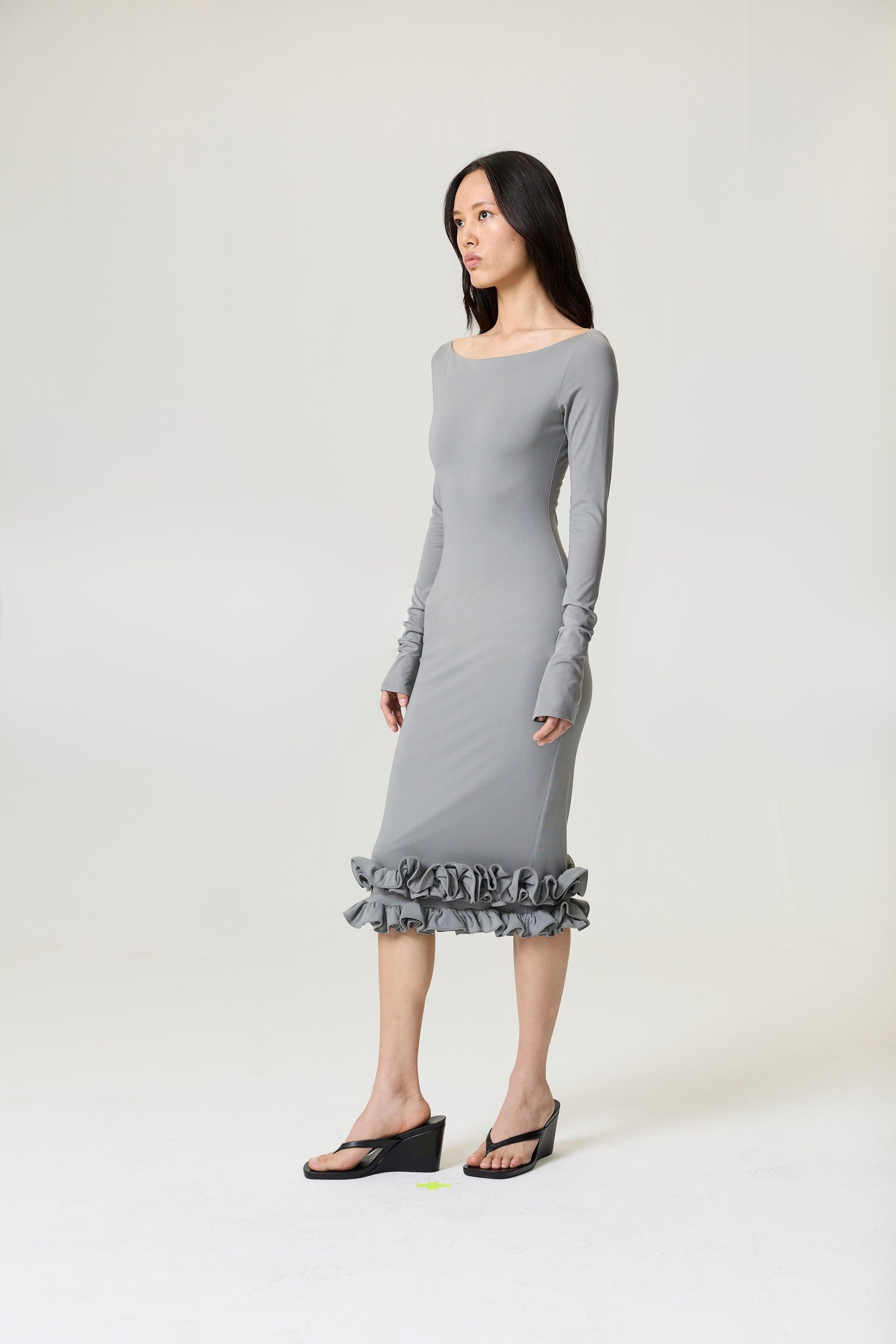 Mink Jersey Maxi Dress with Ruffle Detail