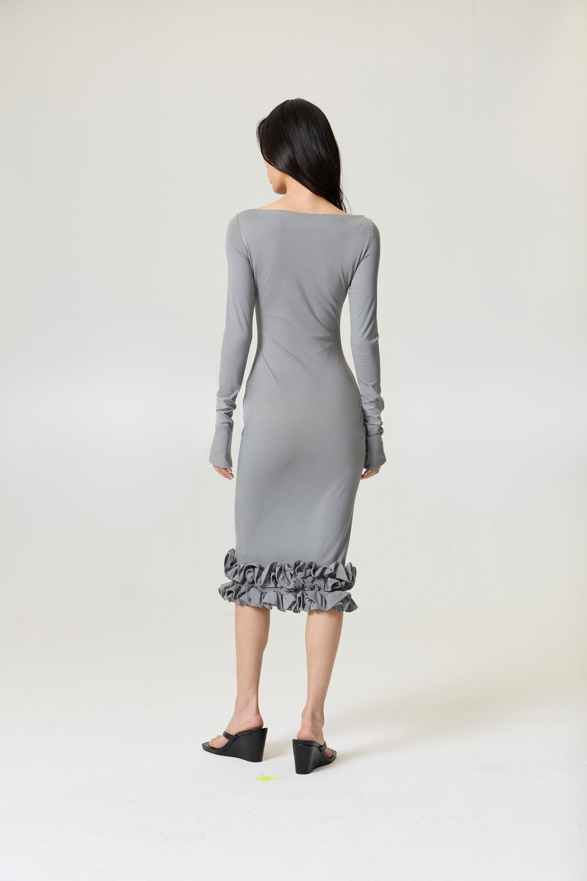 Mink Jersey Maxi Dress with Ruffle Detail