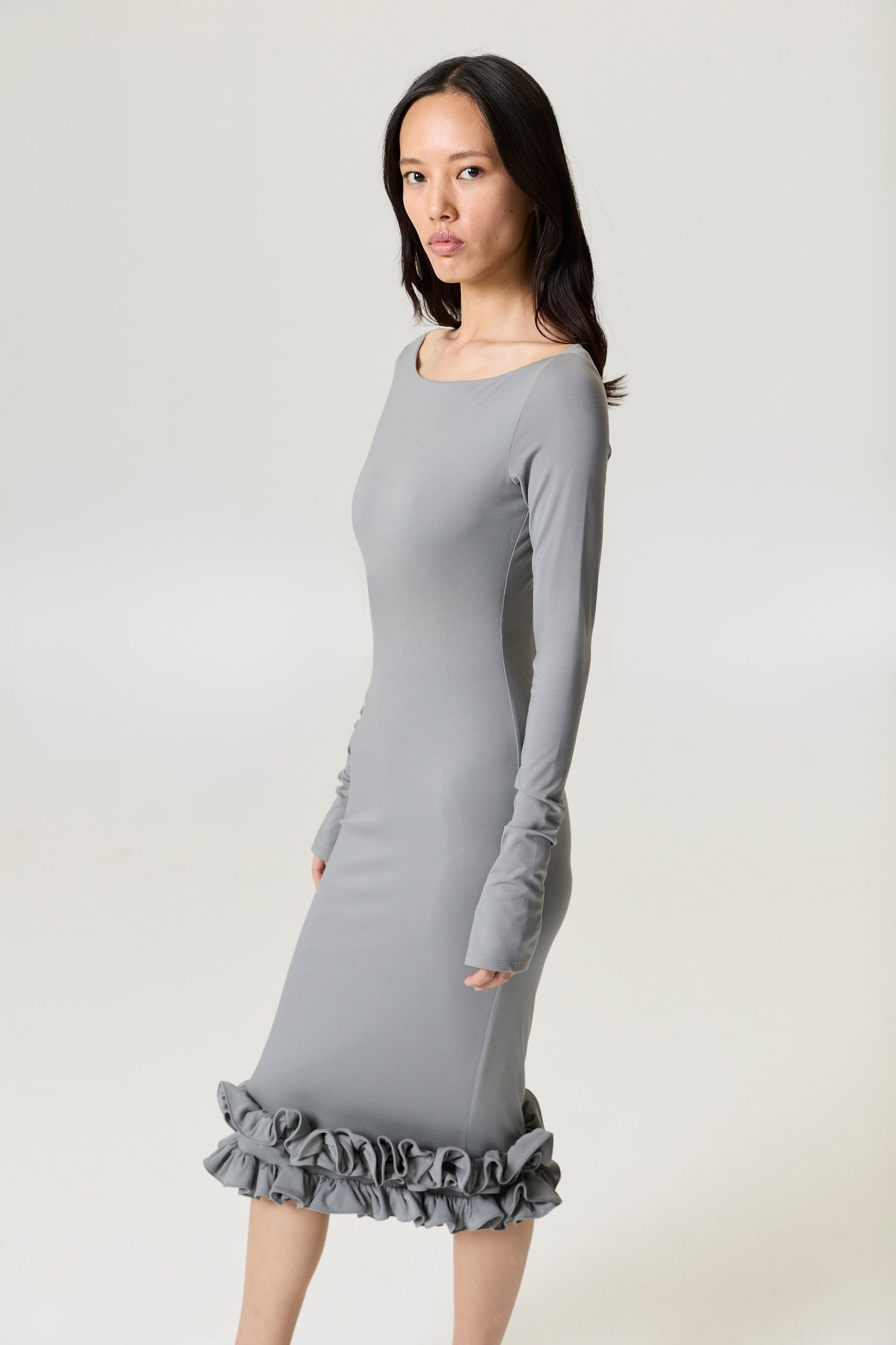 Mink Jersey Maxi Dress with Ruffle Detail