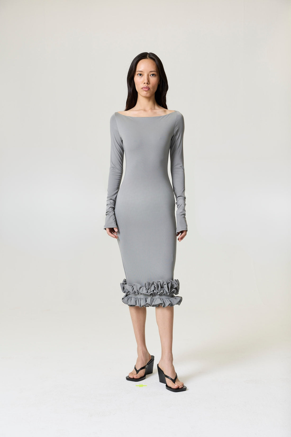 Mink Jersey Maxi Dress with Ruffle Detail