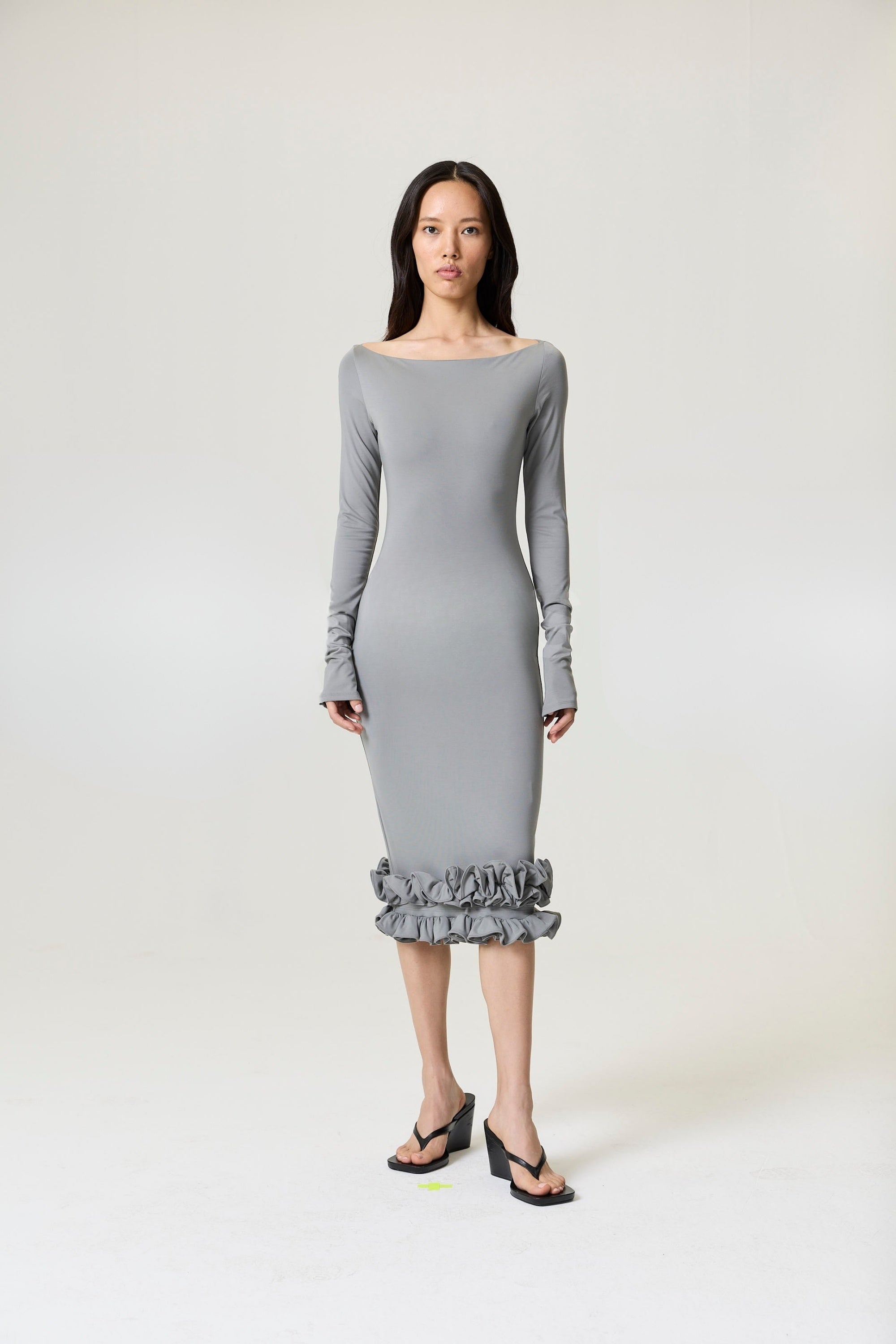 Mink Jersey Maxi Dress with Ruffle Detail