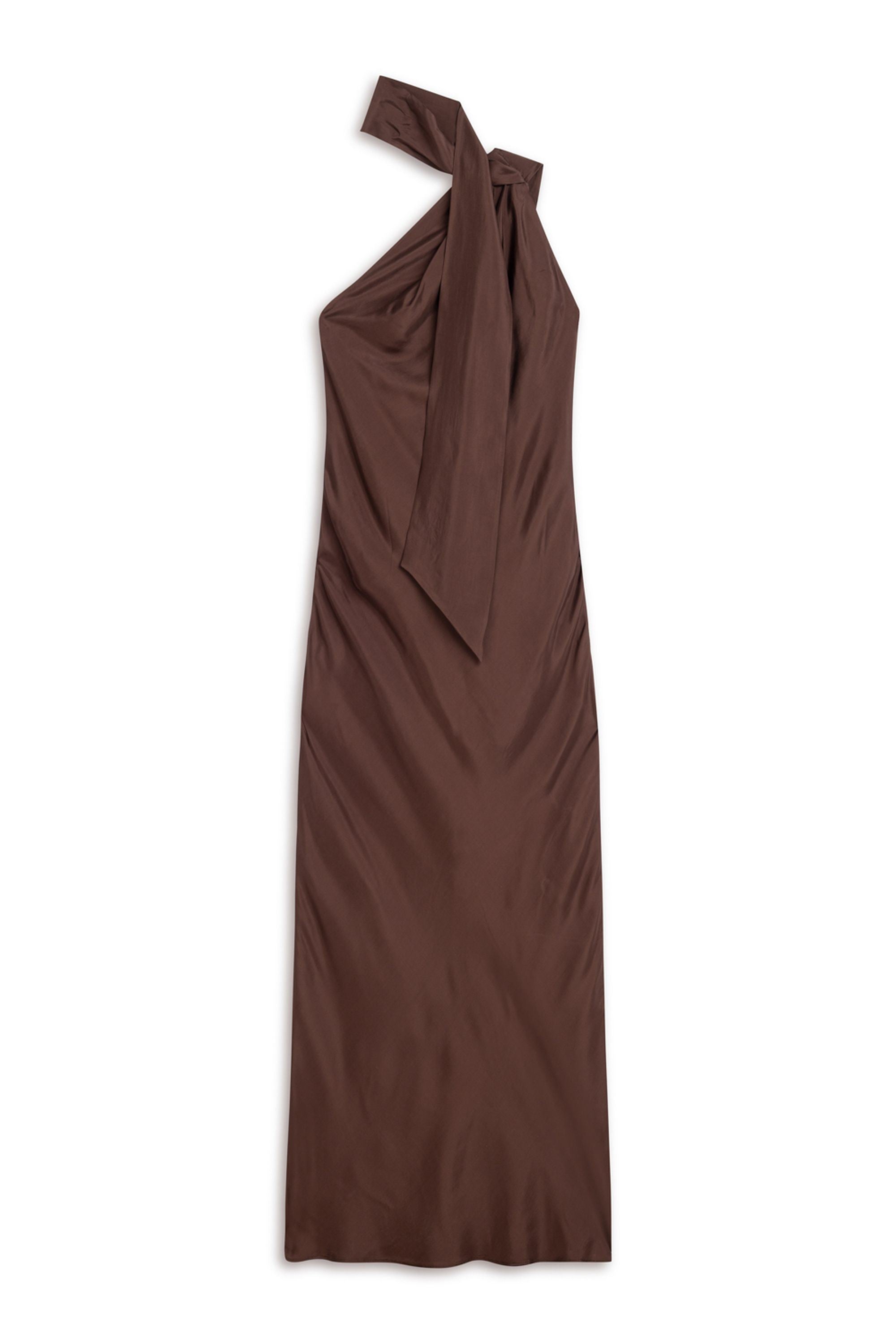 Dark Brown Shawl Drape Back Maxi Dress