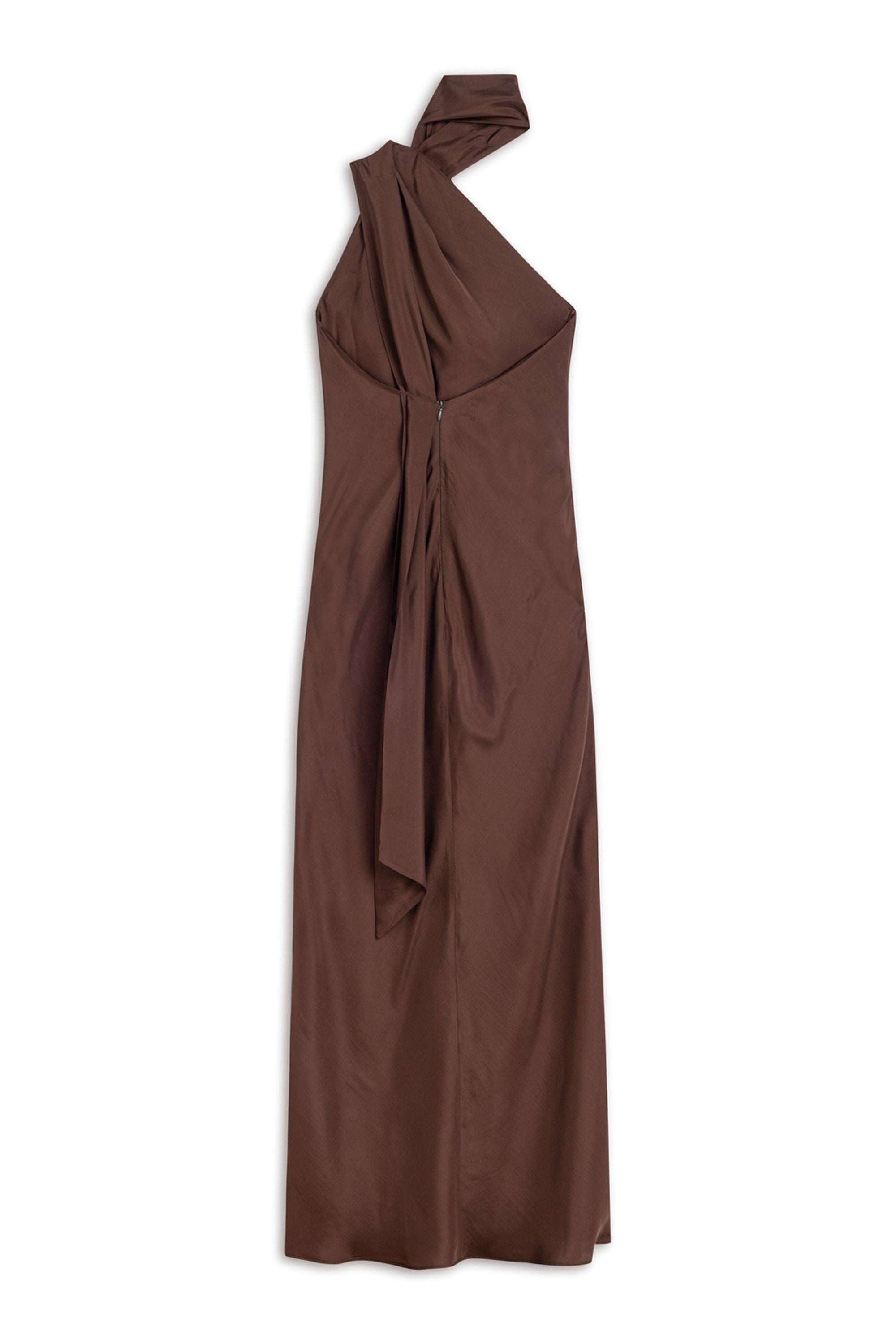 Dark Brown Shawl Drape Back Maxi Dress