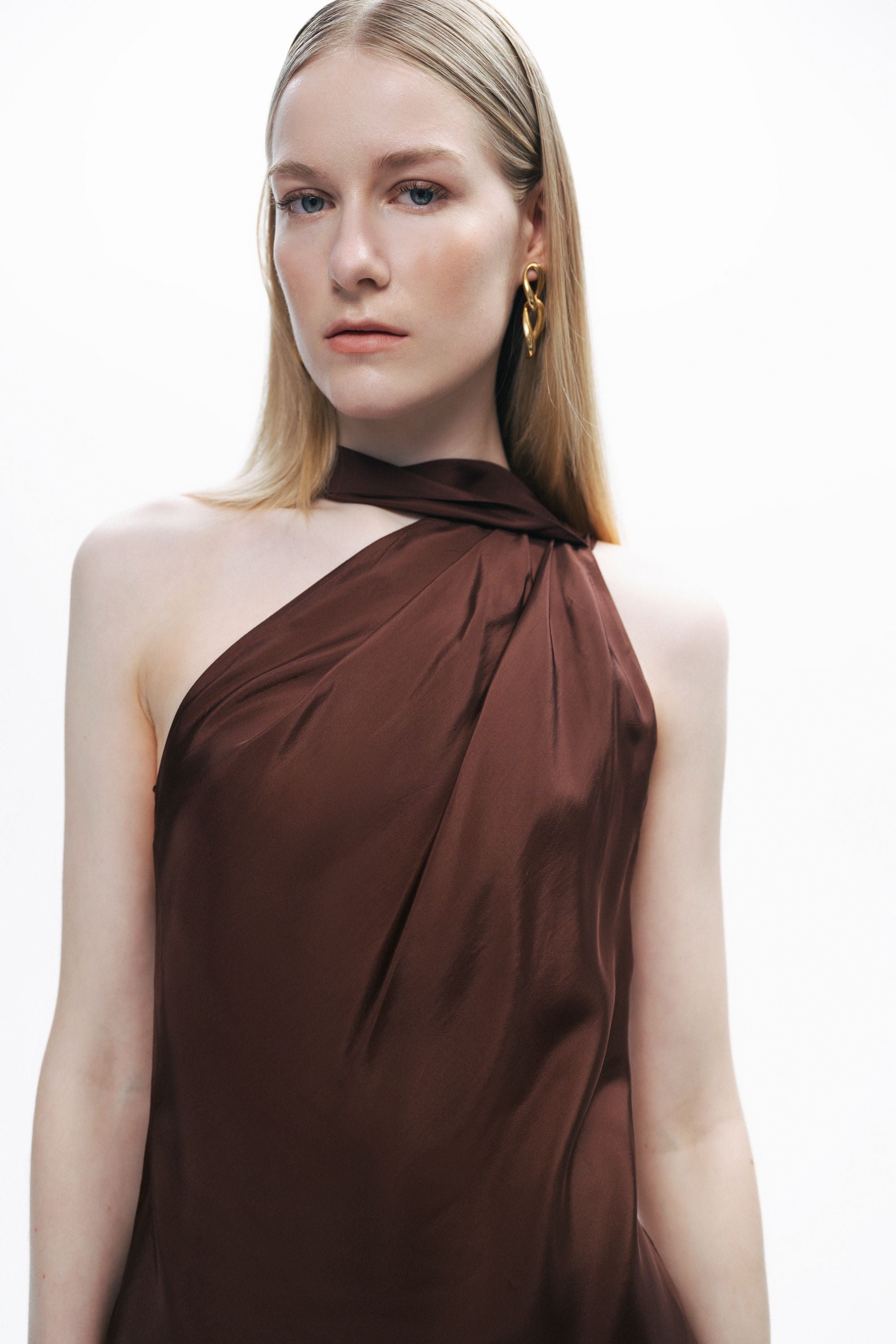Dark Brown Shawl Drape Back Maxi Dress