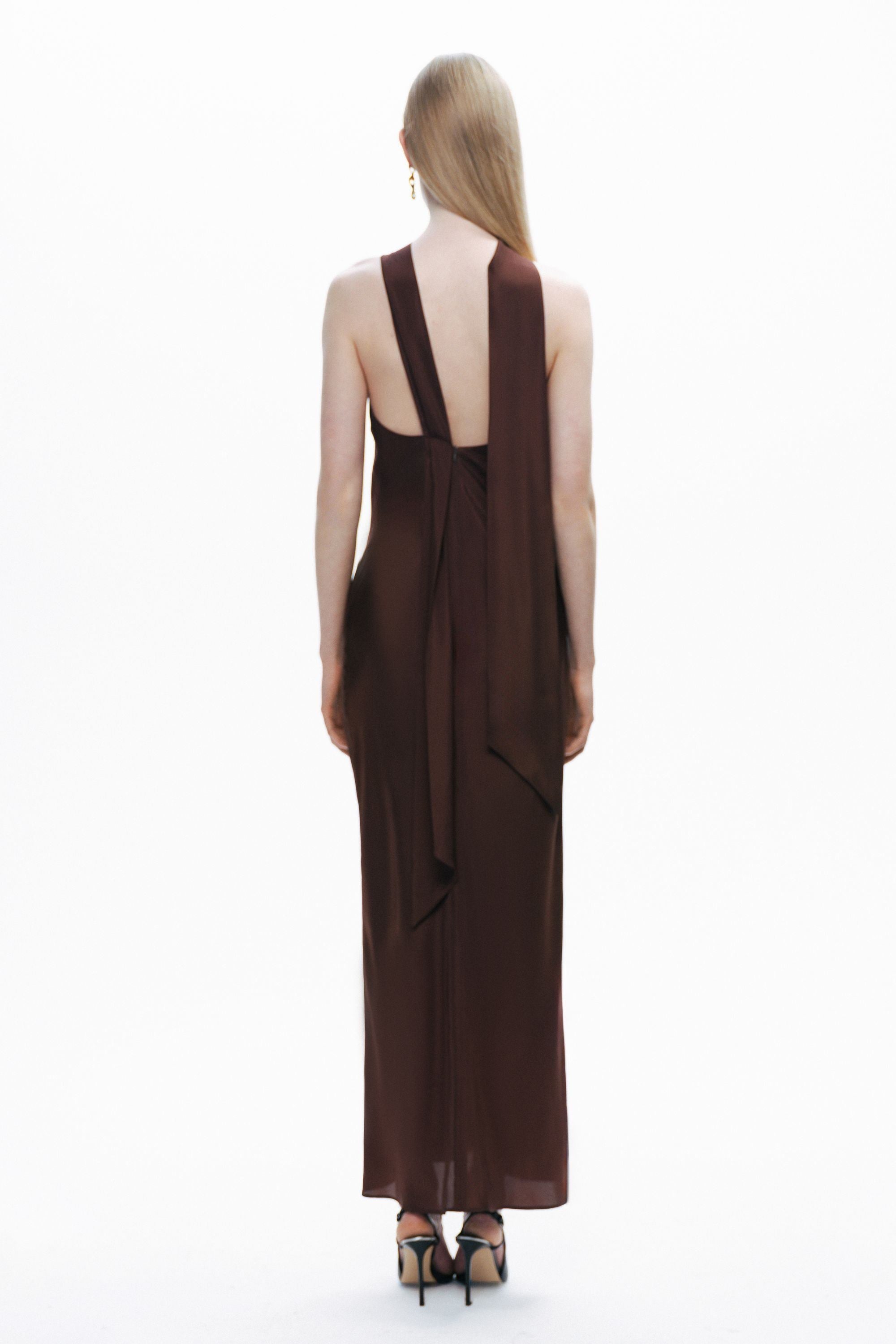 Dark Brown Shawl Drape Back Maxi Dress