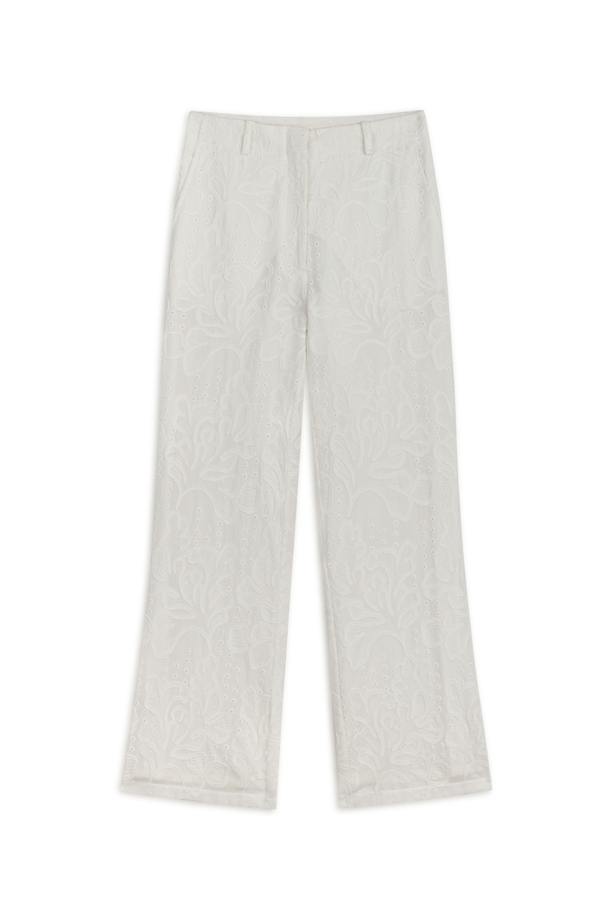 Off - White Floral Embroidered Trousers