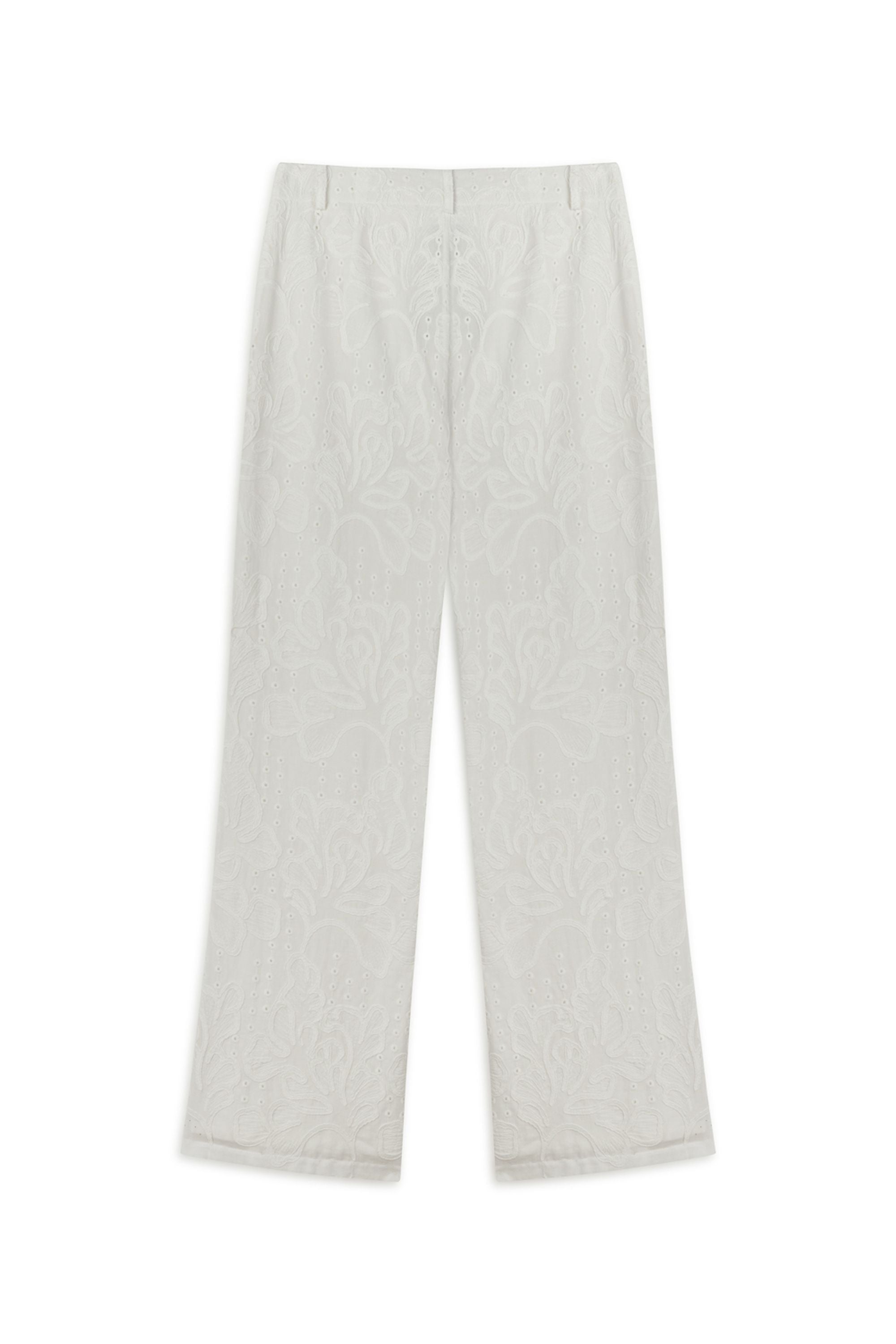 Off - White Floral Embroidered Trousers