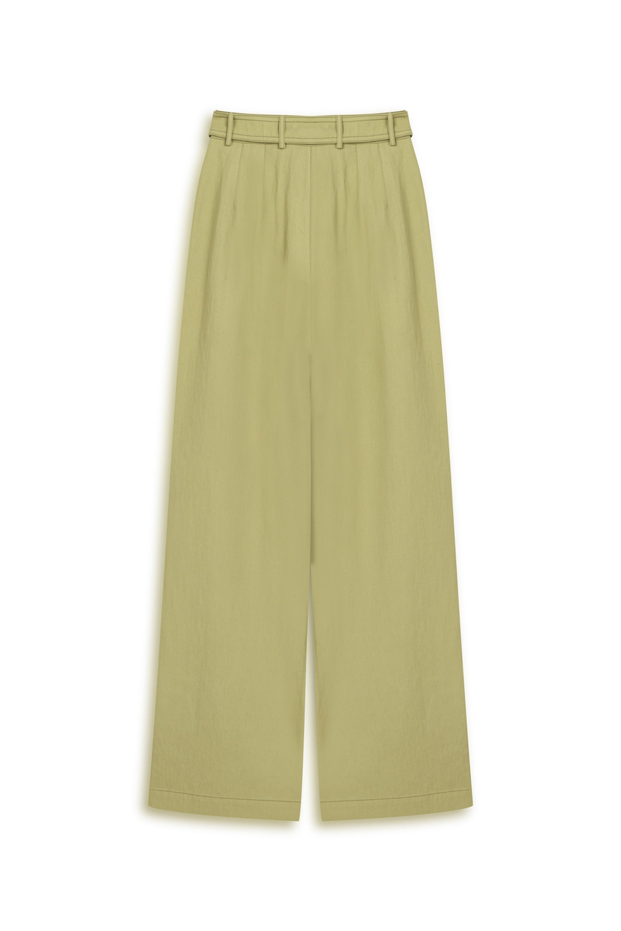 Olive Metal Buckle Detailed Belted Trousers