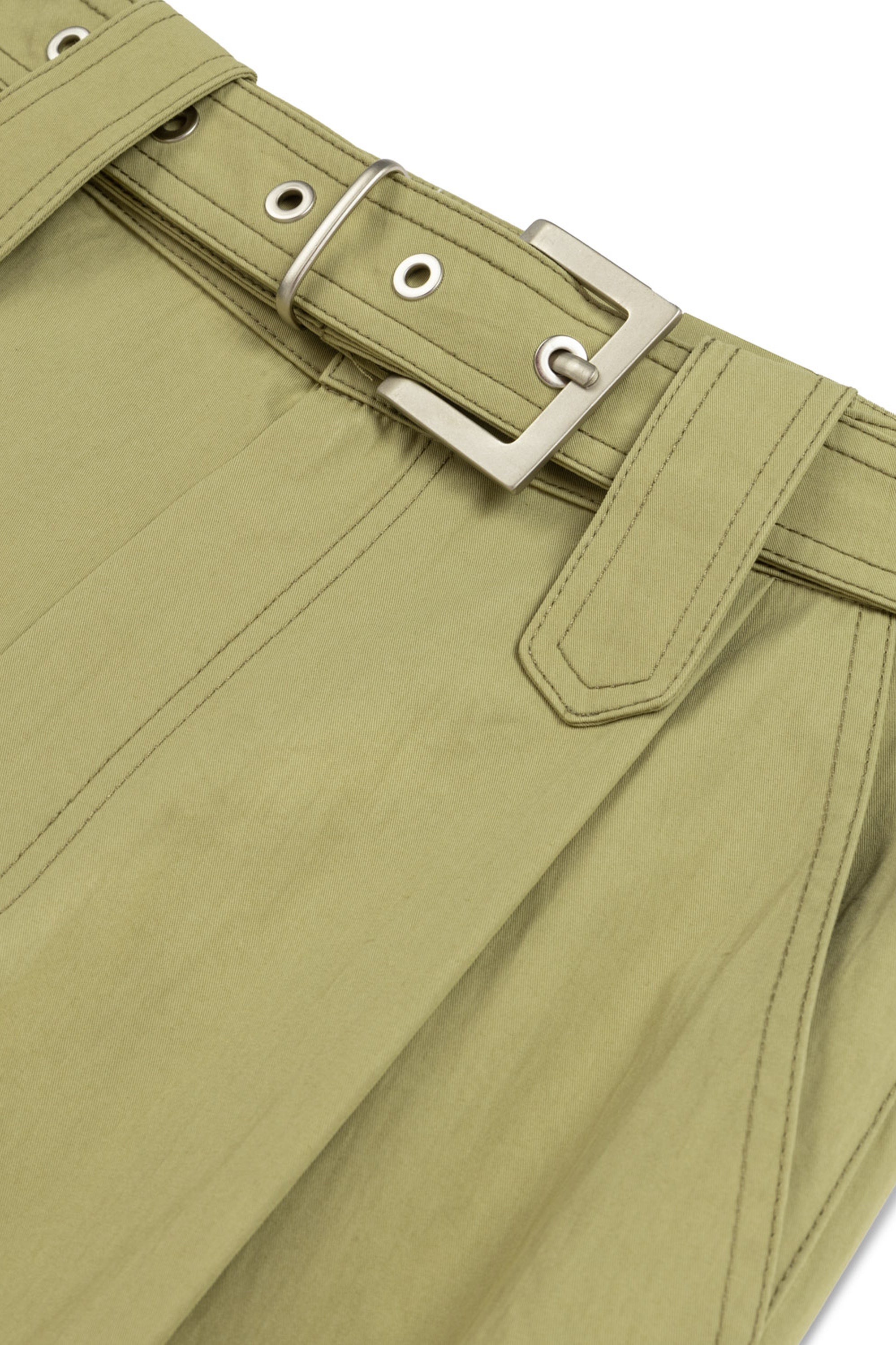 Olive Metal Buckle Detailed Belted Trousers