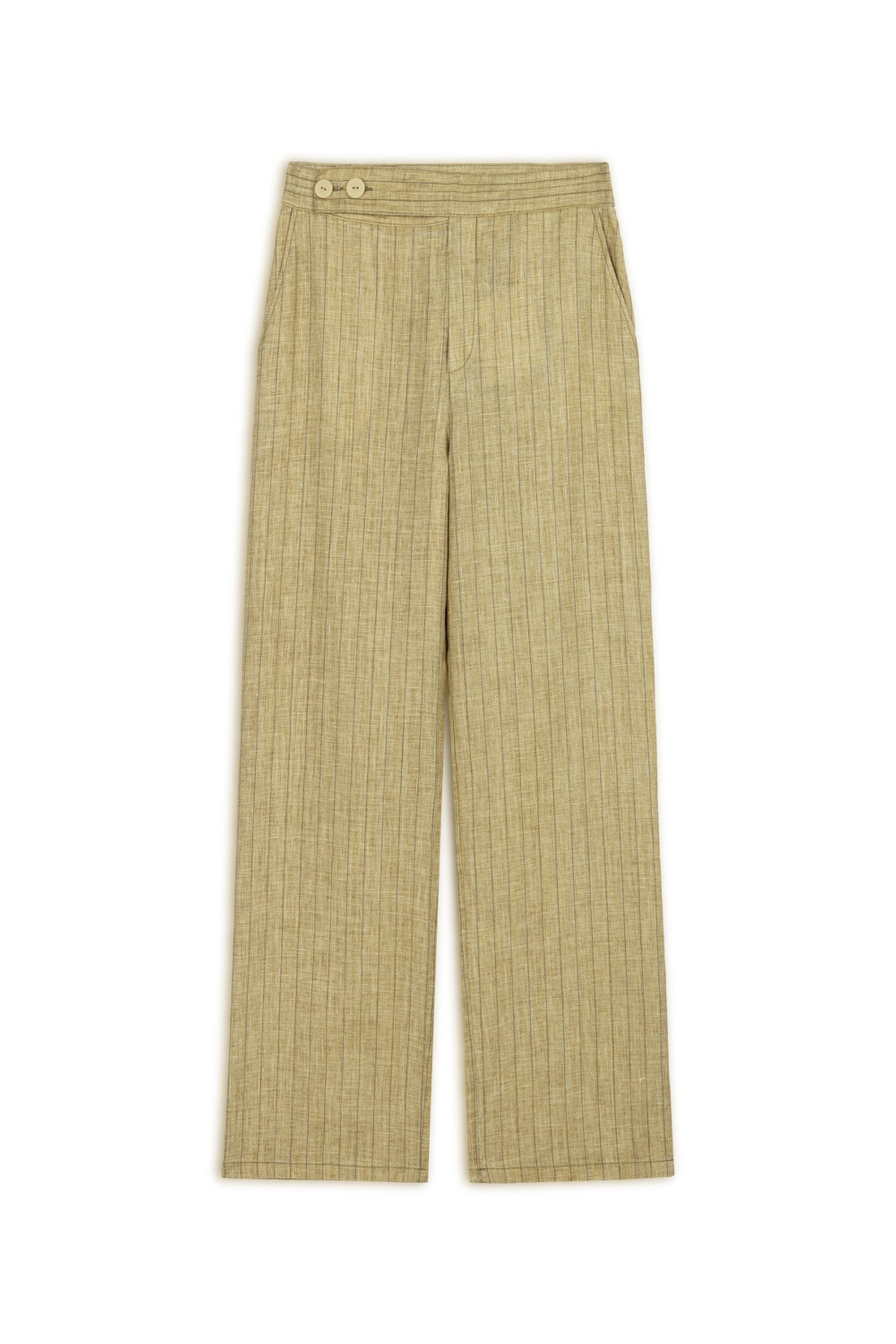 Linen Striped High-Waist Pants