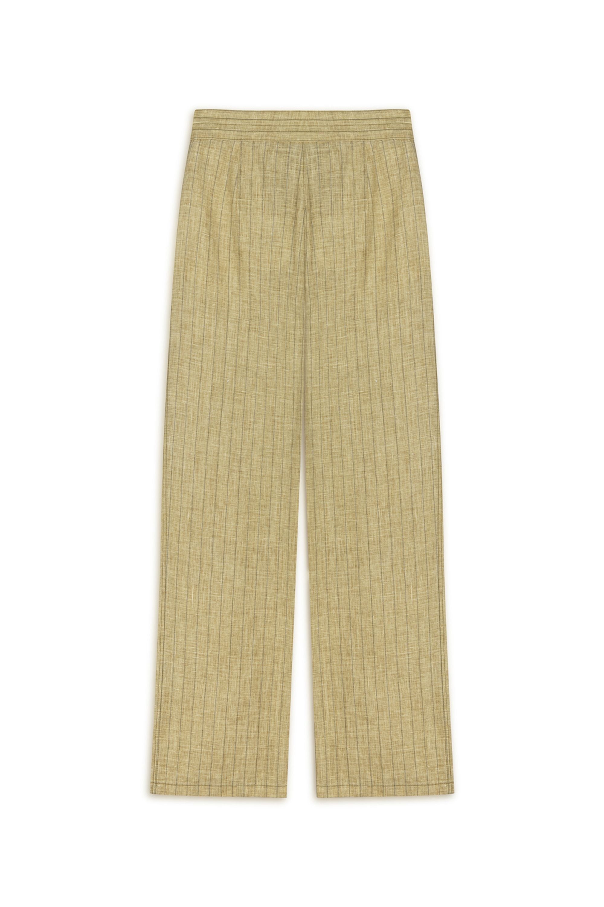 Linen Striped High-Waist Pants