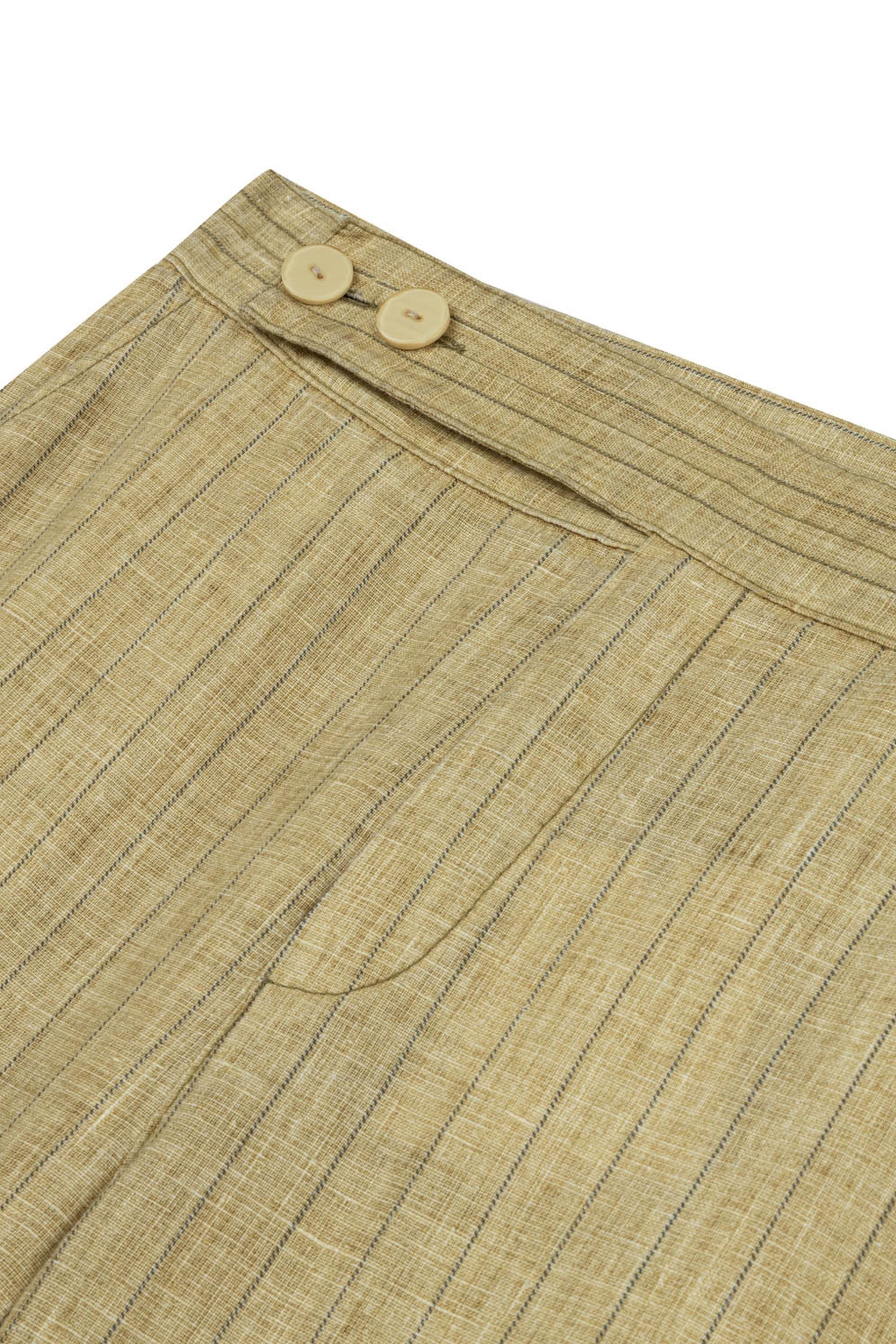 Linen Striped High-Waist Pants