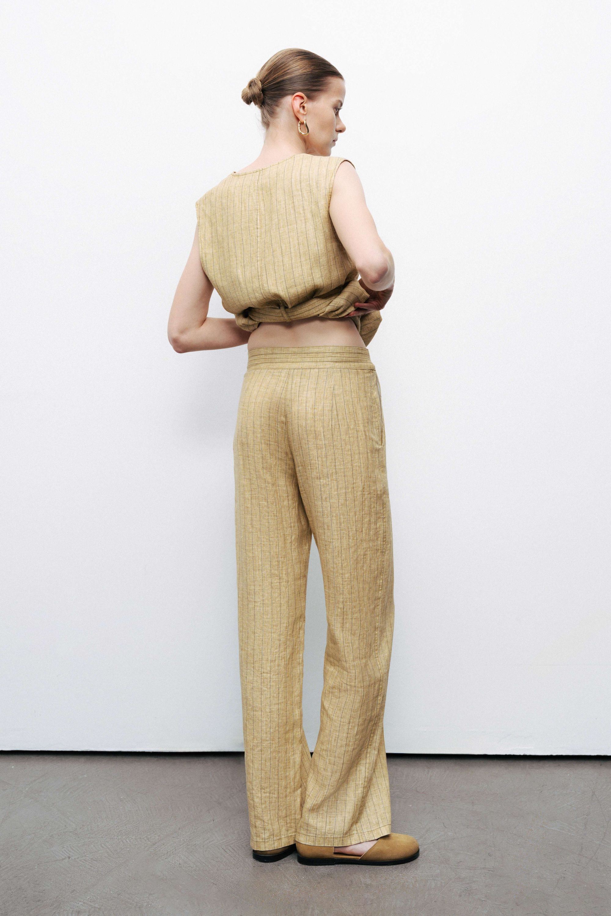 Linen Striped High-Waist Pants