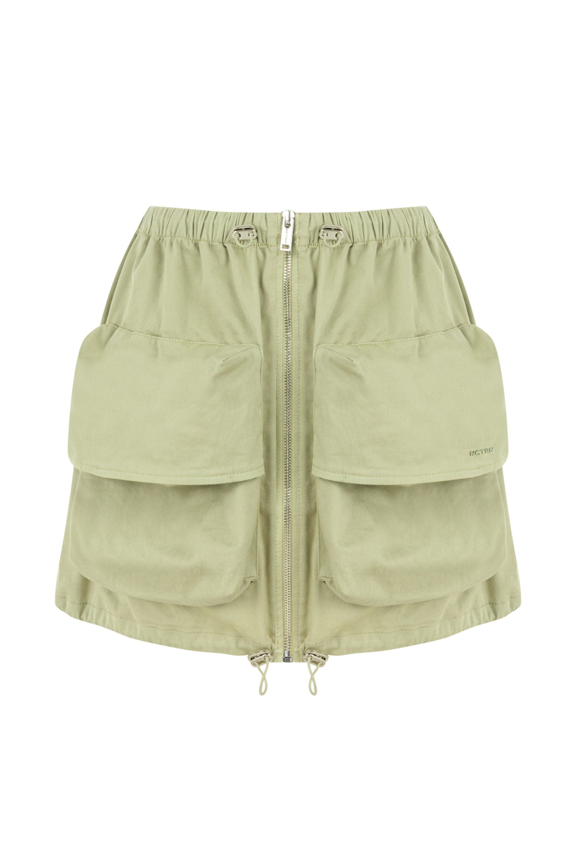 Olive Mini Skirt with Cargo Pocket