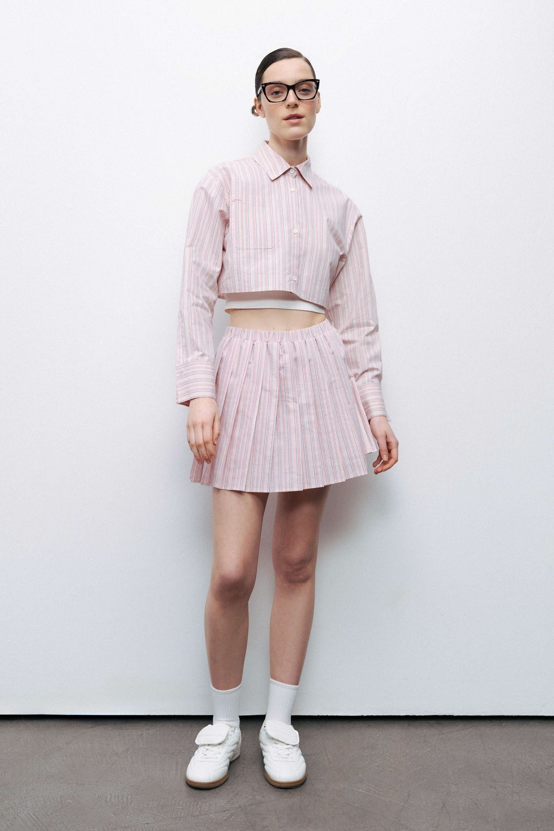 Pink Striped Pleated Mini Skirt