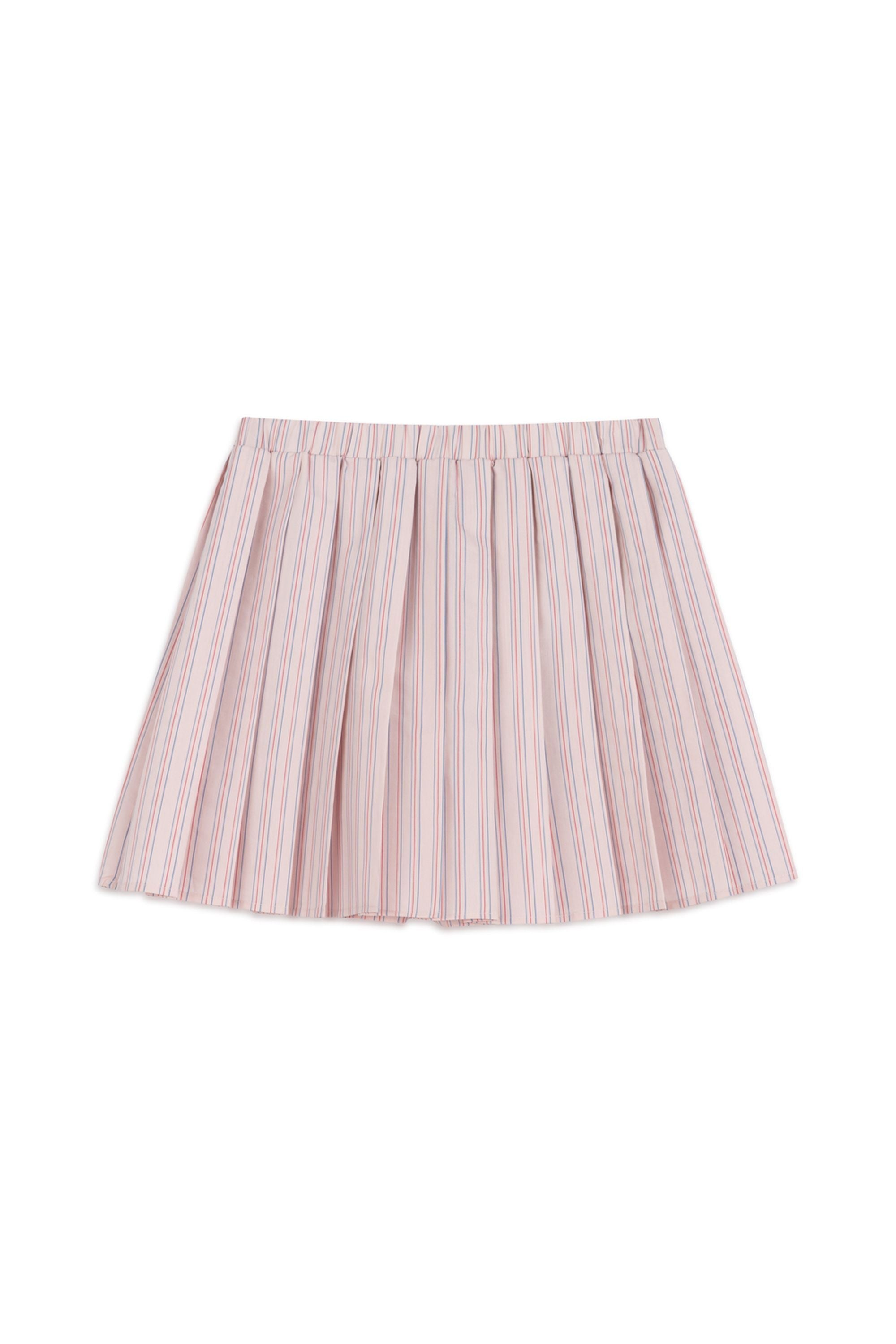 Pink Striped Pleated Mini Skirt