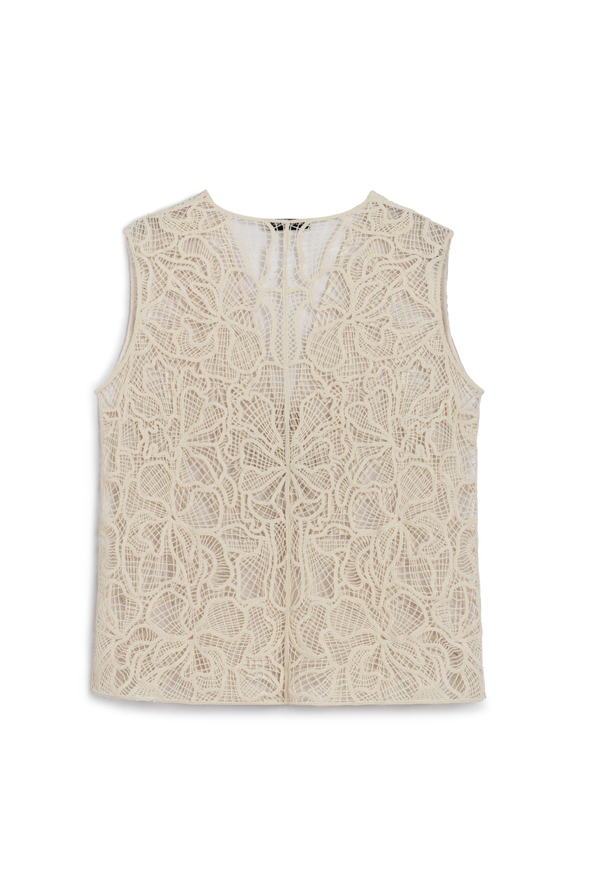 Ecru Floral Embroidered Detail Vest
