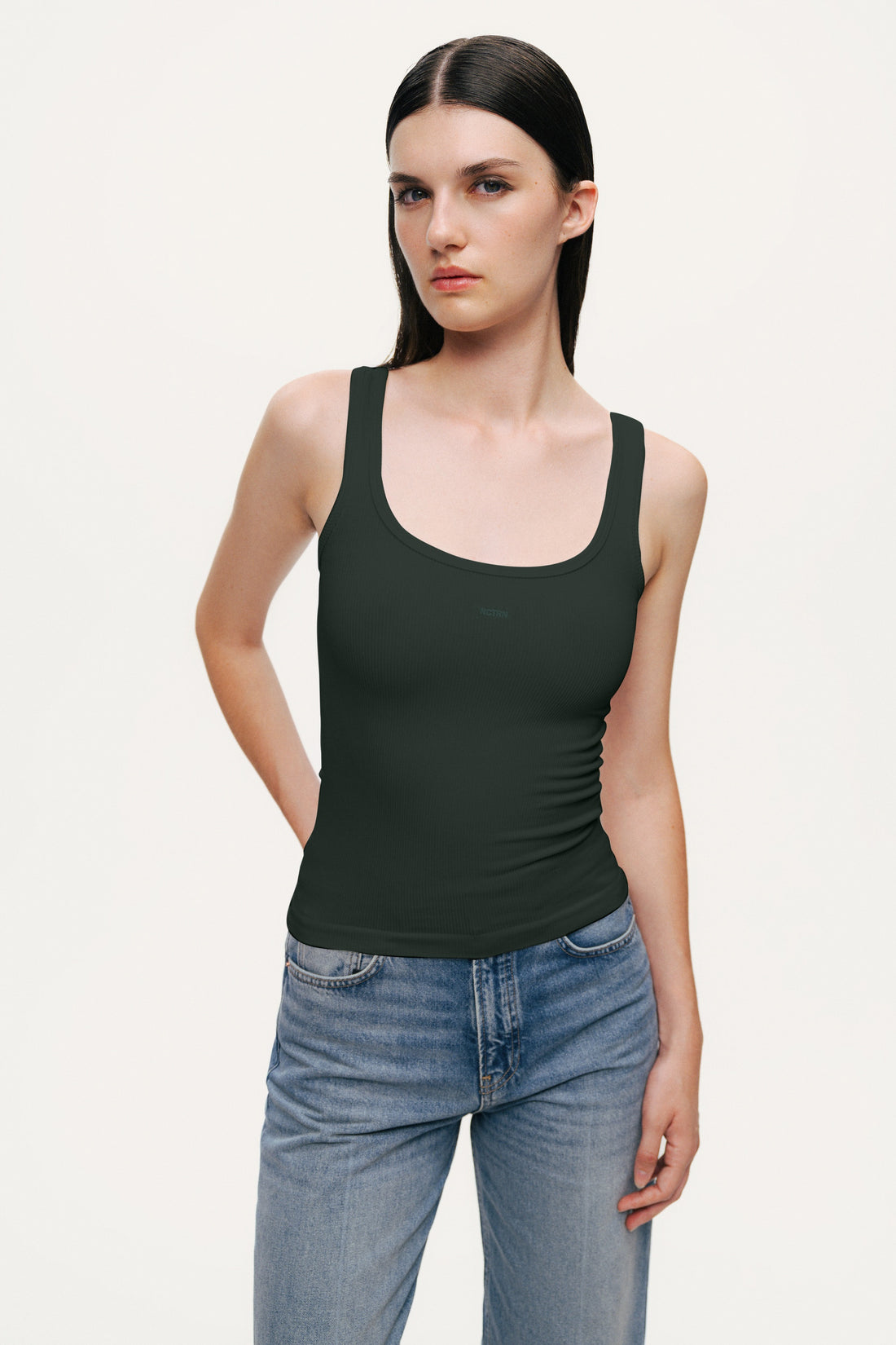 Dark Green Printed Sleeveless Crop Top