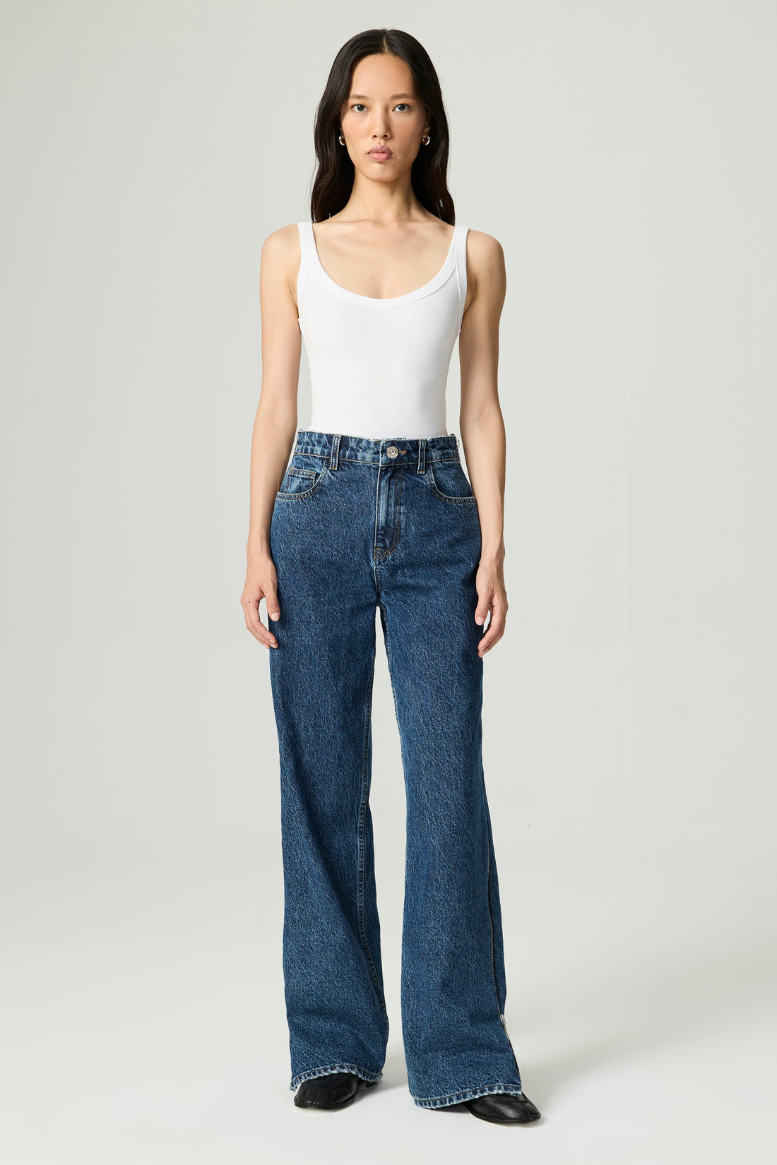 Zip Accent Straight-Leg Denim Pants