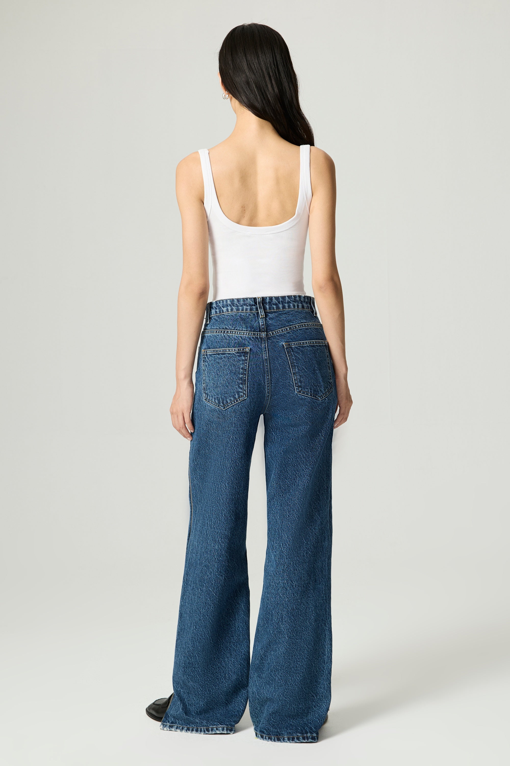 Zip Accent Straight-Leg Denim Pants