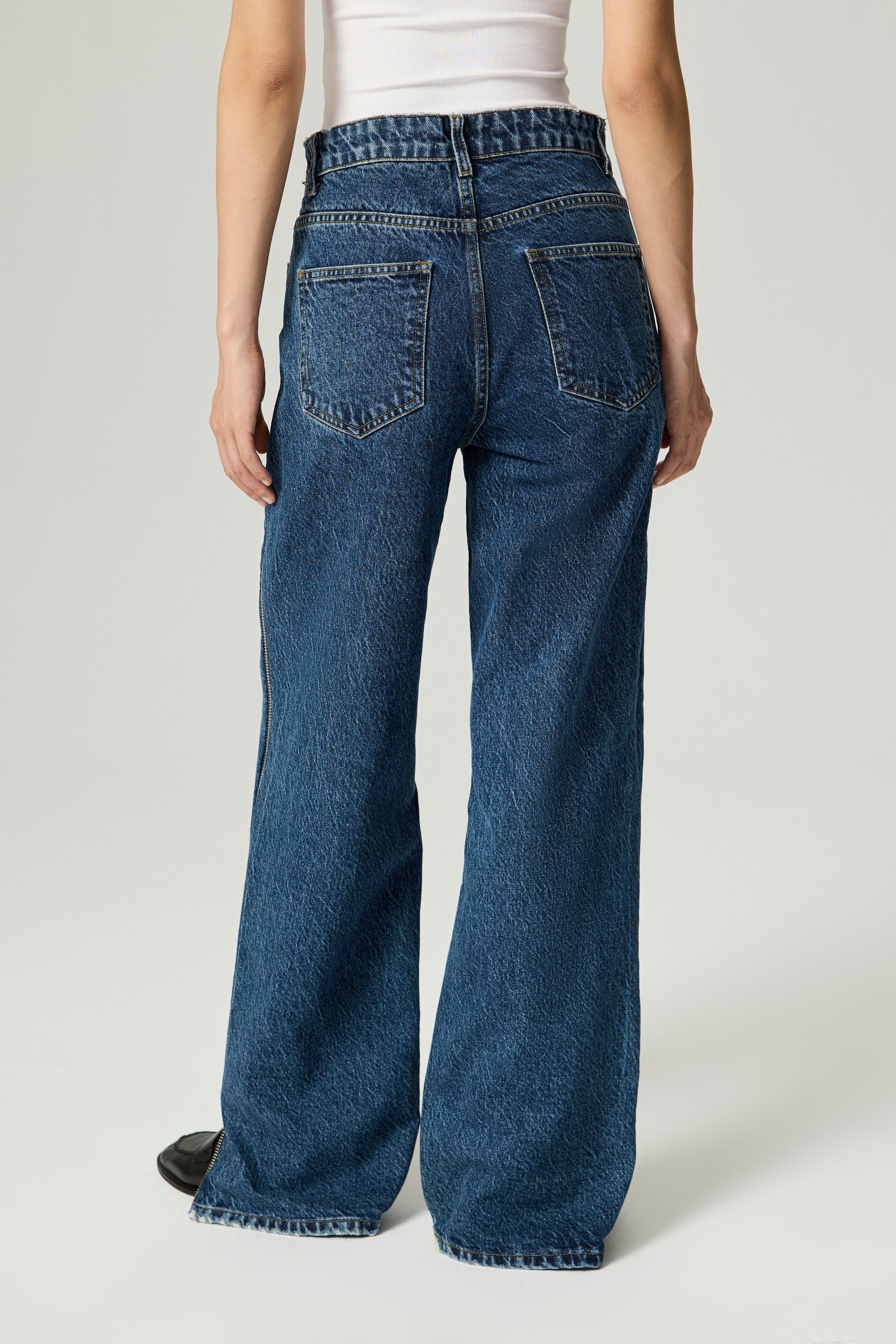 Zip Accent Straight-Leg Denim Pants