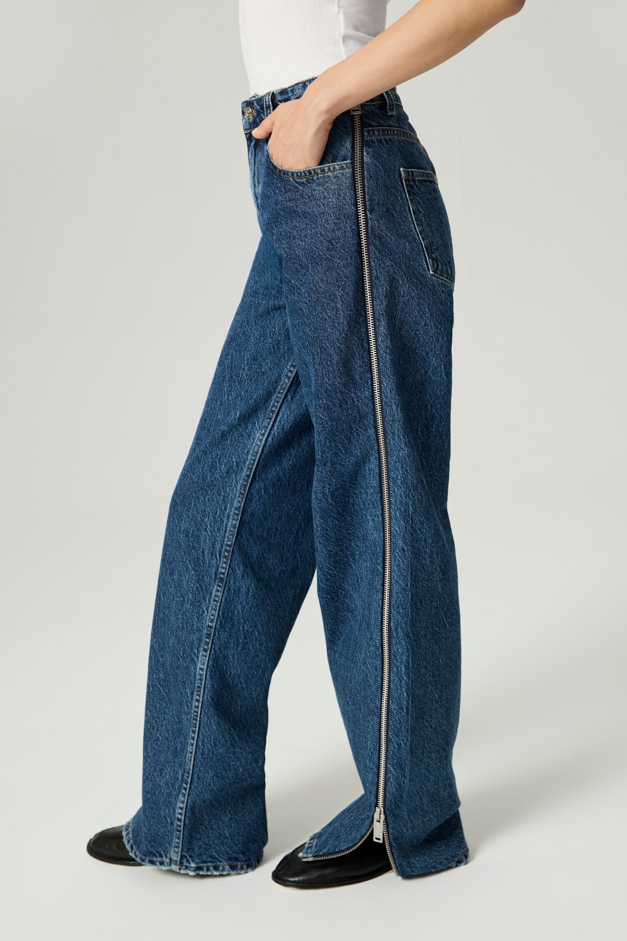 Zip Accent Straight-Leg Denim Pants