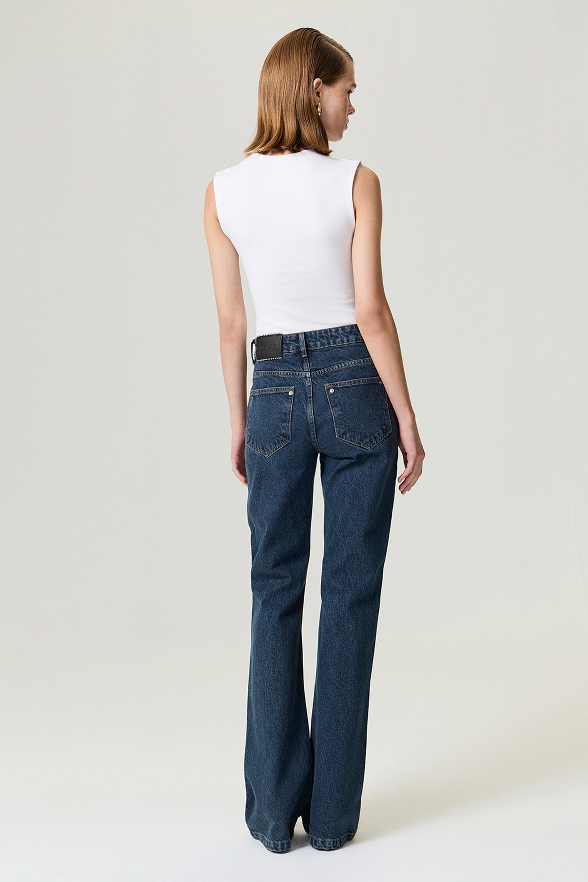 Zippered Flare-Leg Denim Pants