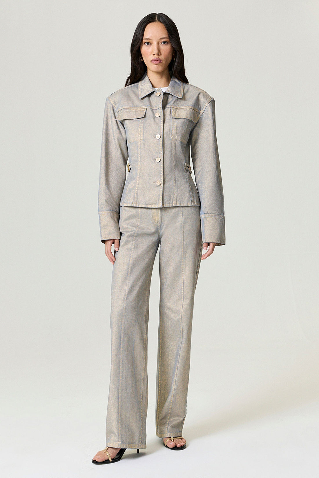 Metallic Straight-Leg Jeans