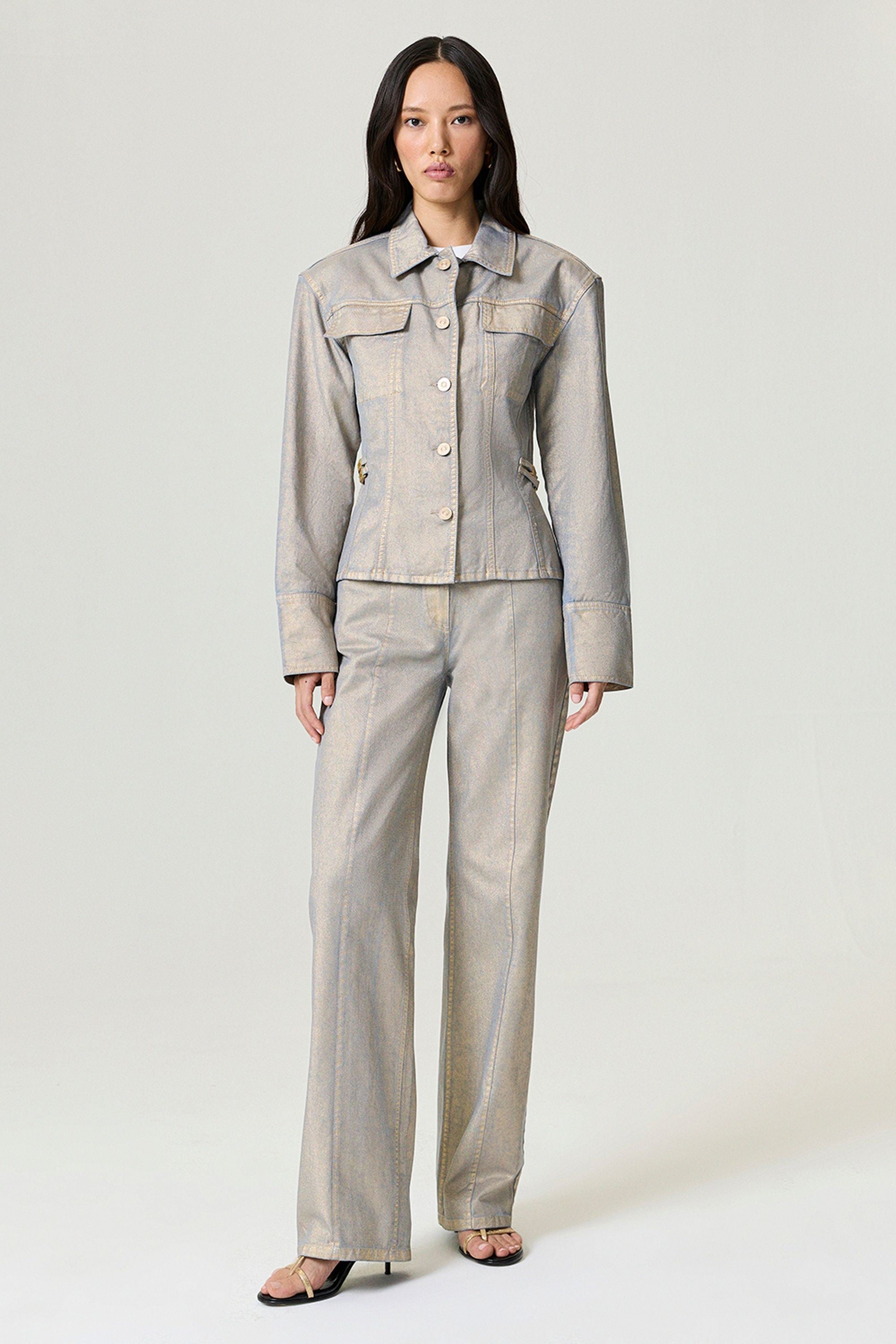 Metallic Straight-Leg Jeans