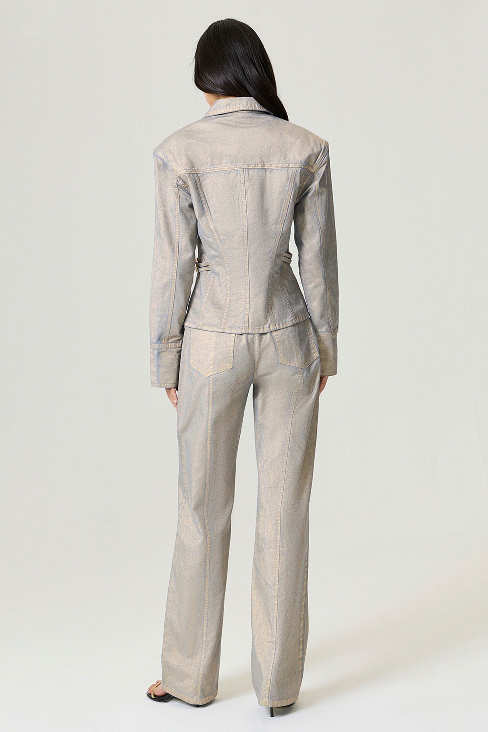 Metallic Straight-Leg Jeans